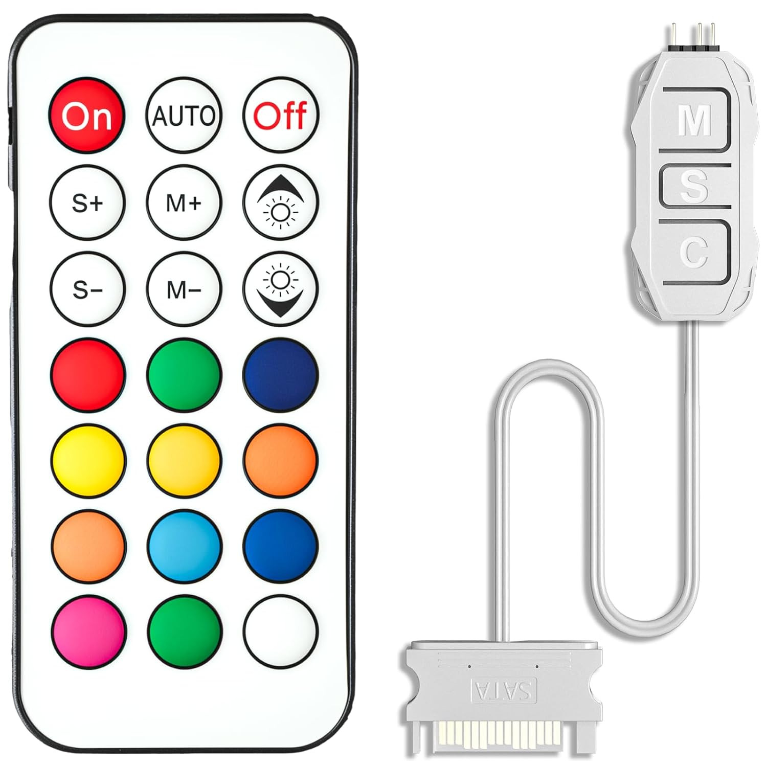 White ARGB Controller Kit, 21 Key Remote Control Mini RGB PC Fan Controller