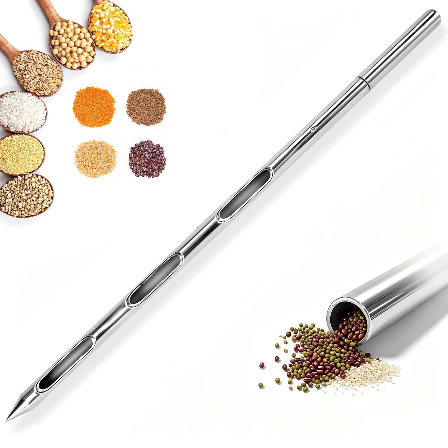 Grain Probe Sampler – 304 Stainless Steel Double Tube Rotary Tool for Powder, Fe