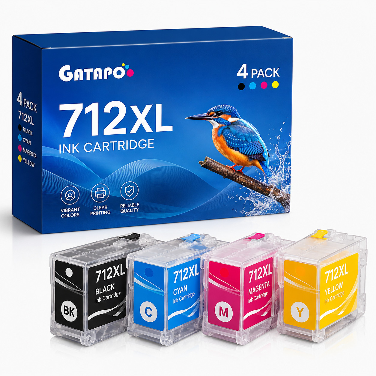 712XL Ink Cartridges Compatible for DesignJet T210 T230 T630(4 pack,BK/M/C/Y)