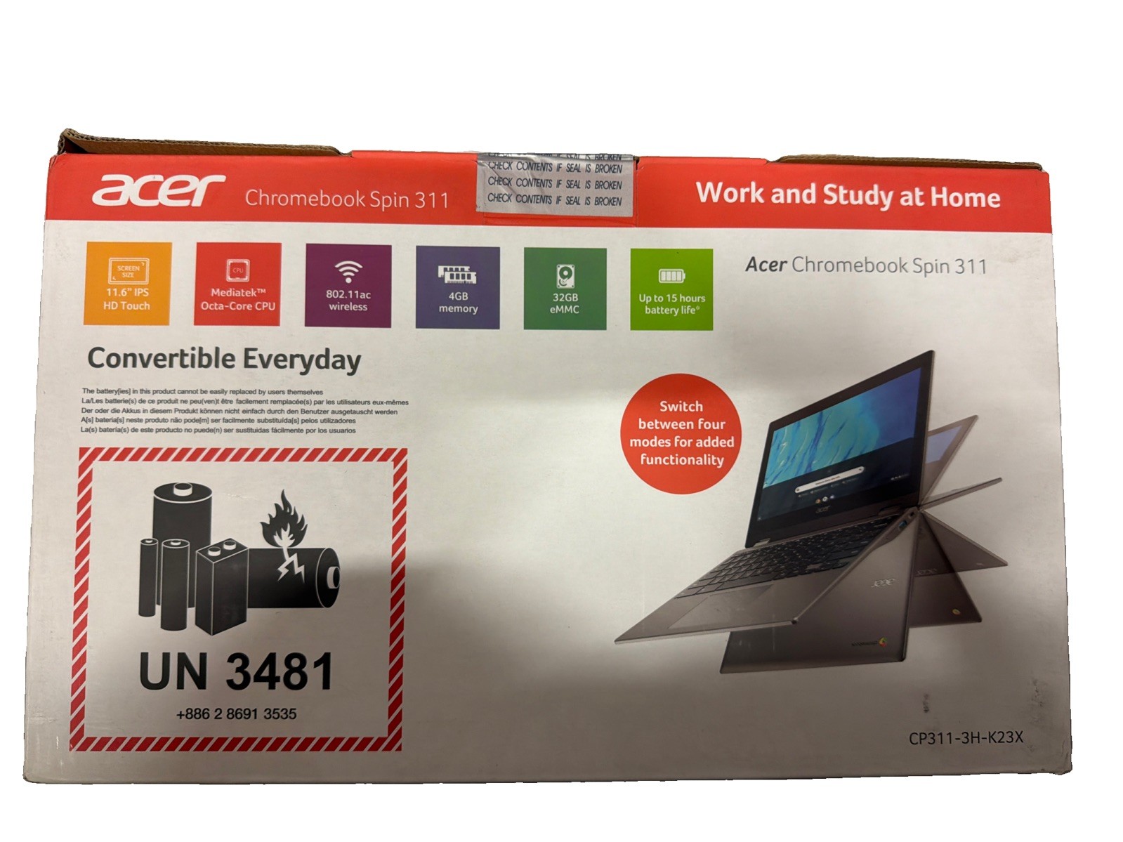 Acer Chromebook Spin 311 11.6" (32GB HDD, MediaTek MT8183, 2.0GHz, 4GB RAM)BNIB