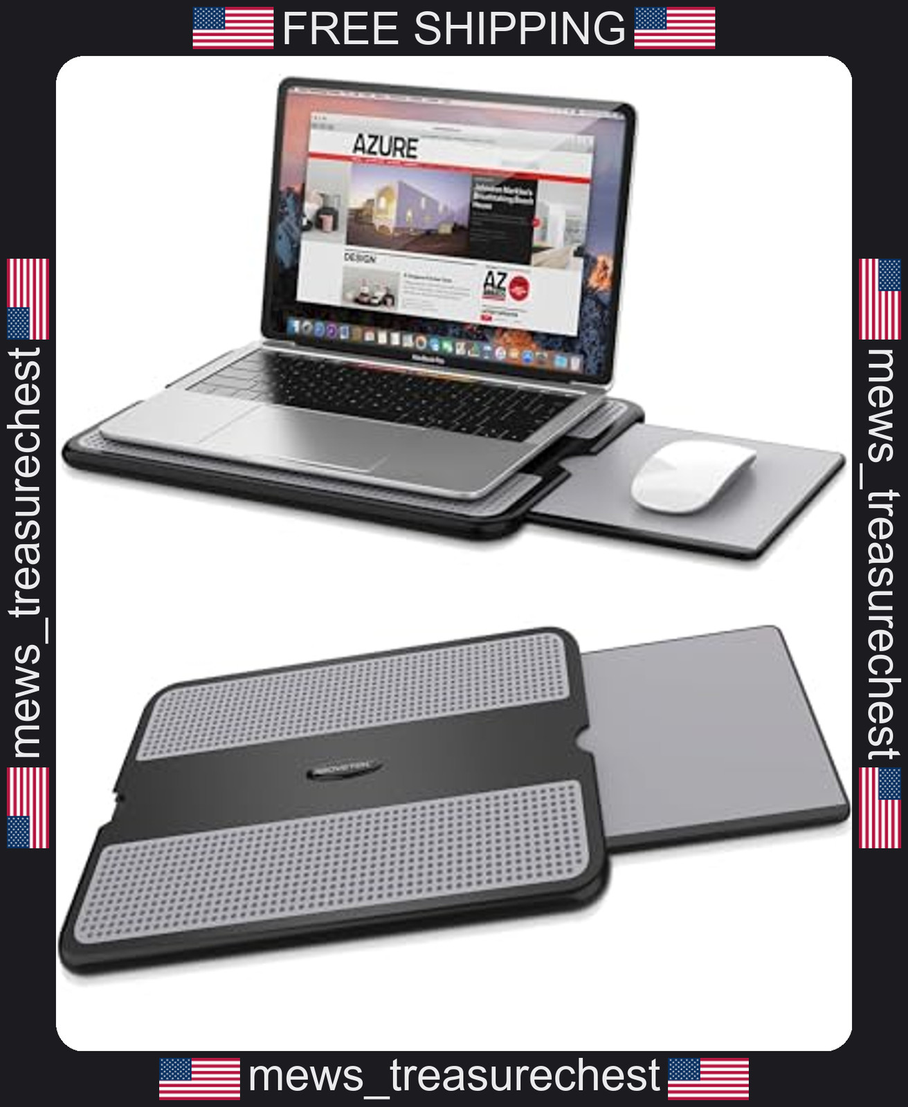 Laptop Lap Desk with Retractable Mouse Pad and Heat Shield for 15.6 Inch Devices