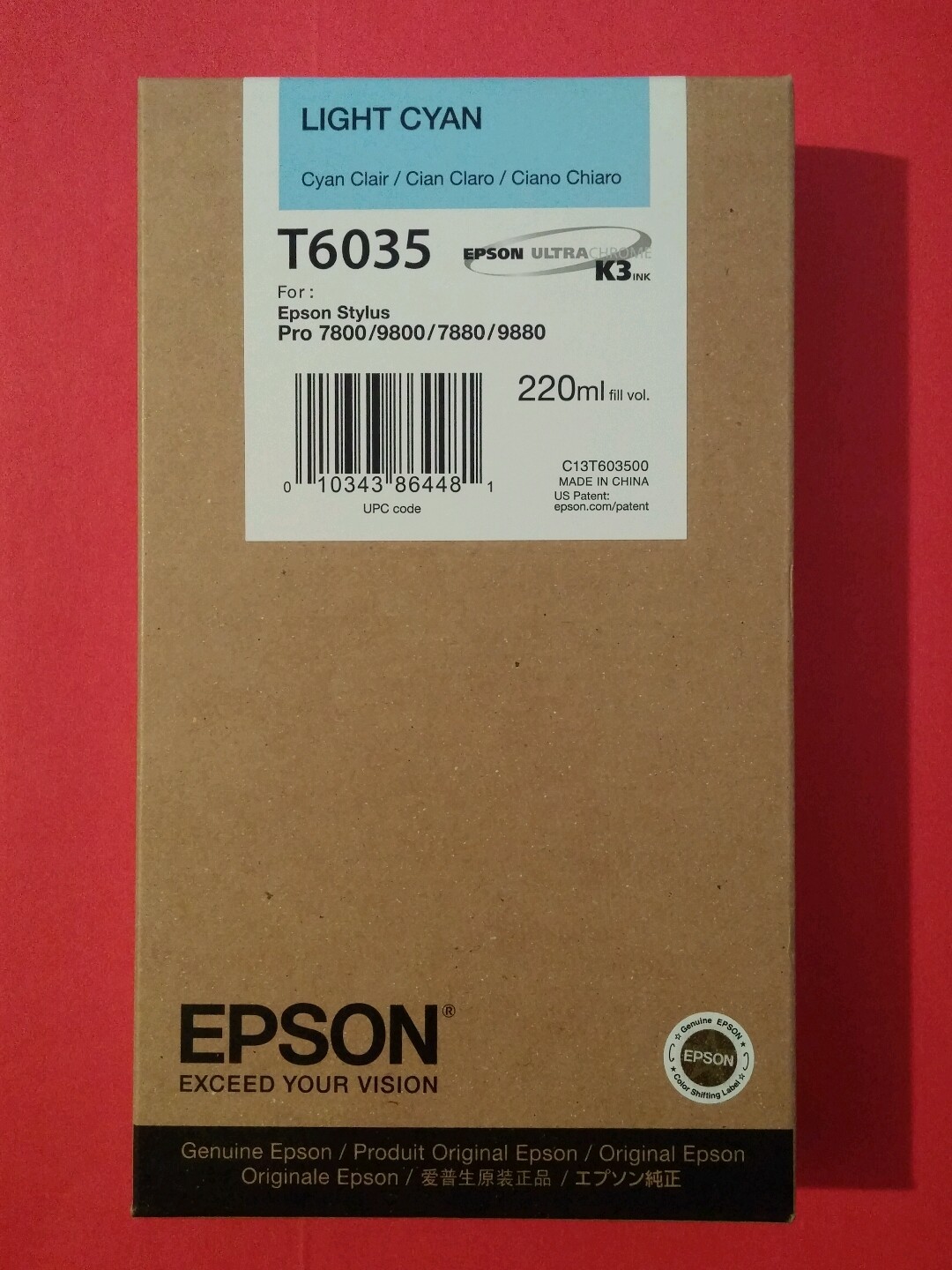 05-2025 NEW 220ml GENUINE EPSON T6035 LIGHT CYAN K3 INK PRO 7800 9800 7880 9880