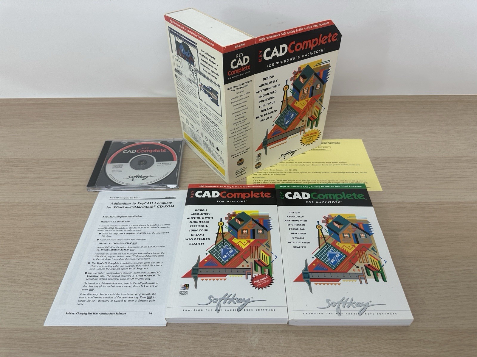 Vintage Softkey Key CAD Complete for Windows & Macintosh w/ Books Inserts CD-Rom