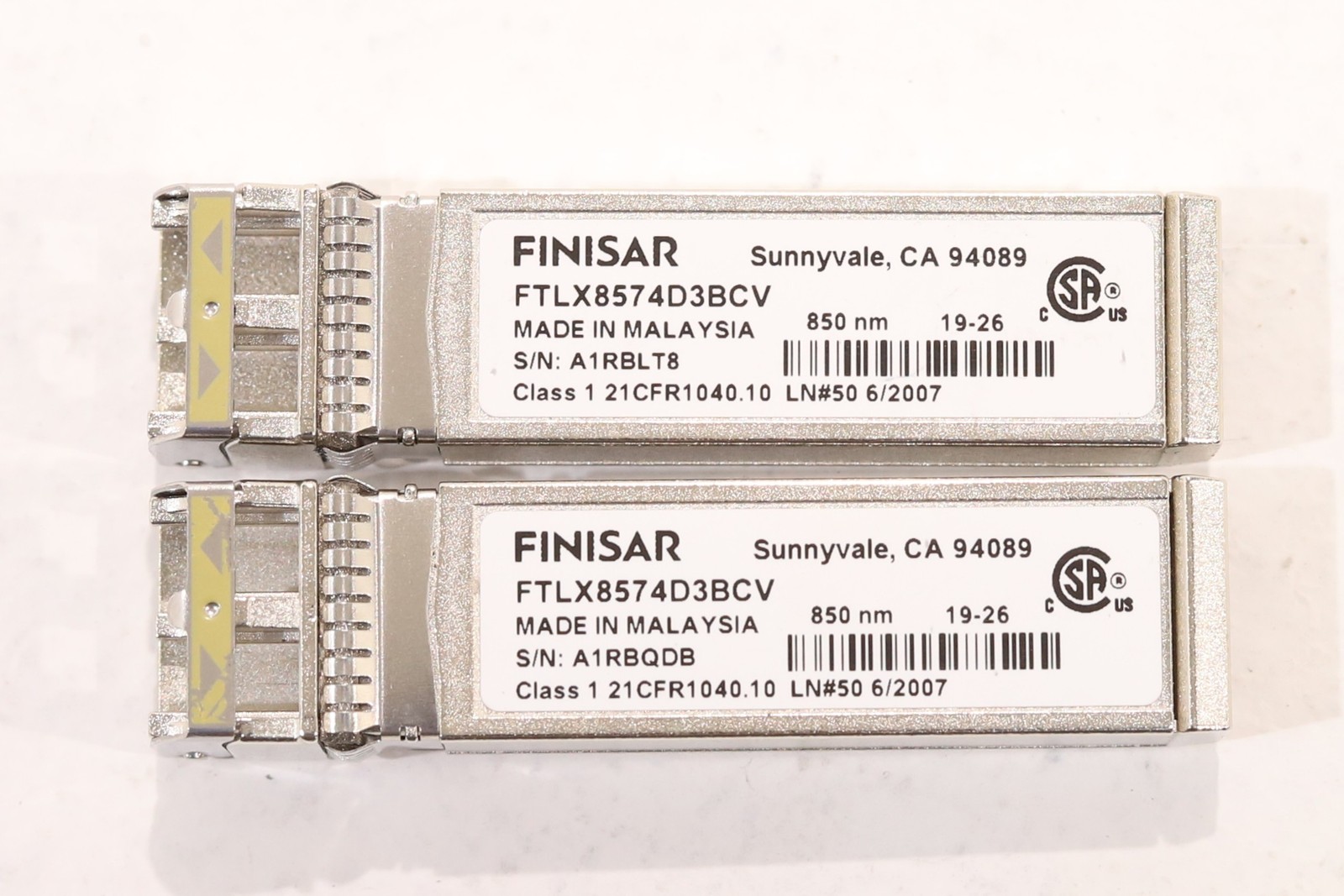 Lot of 2 Finisar 10GbE SFP+ 850nm Optical Transceiver P/N: FTLX8574D3BCV Tested