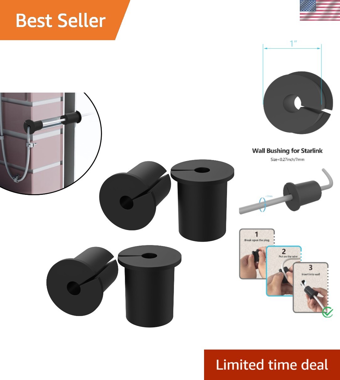 Starlink Cable Management Grommet Set - 4PCS Silicone Wall Pass-Throughs