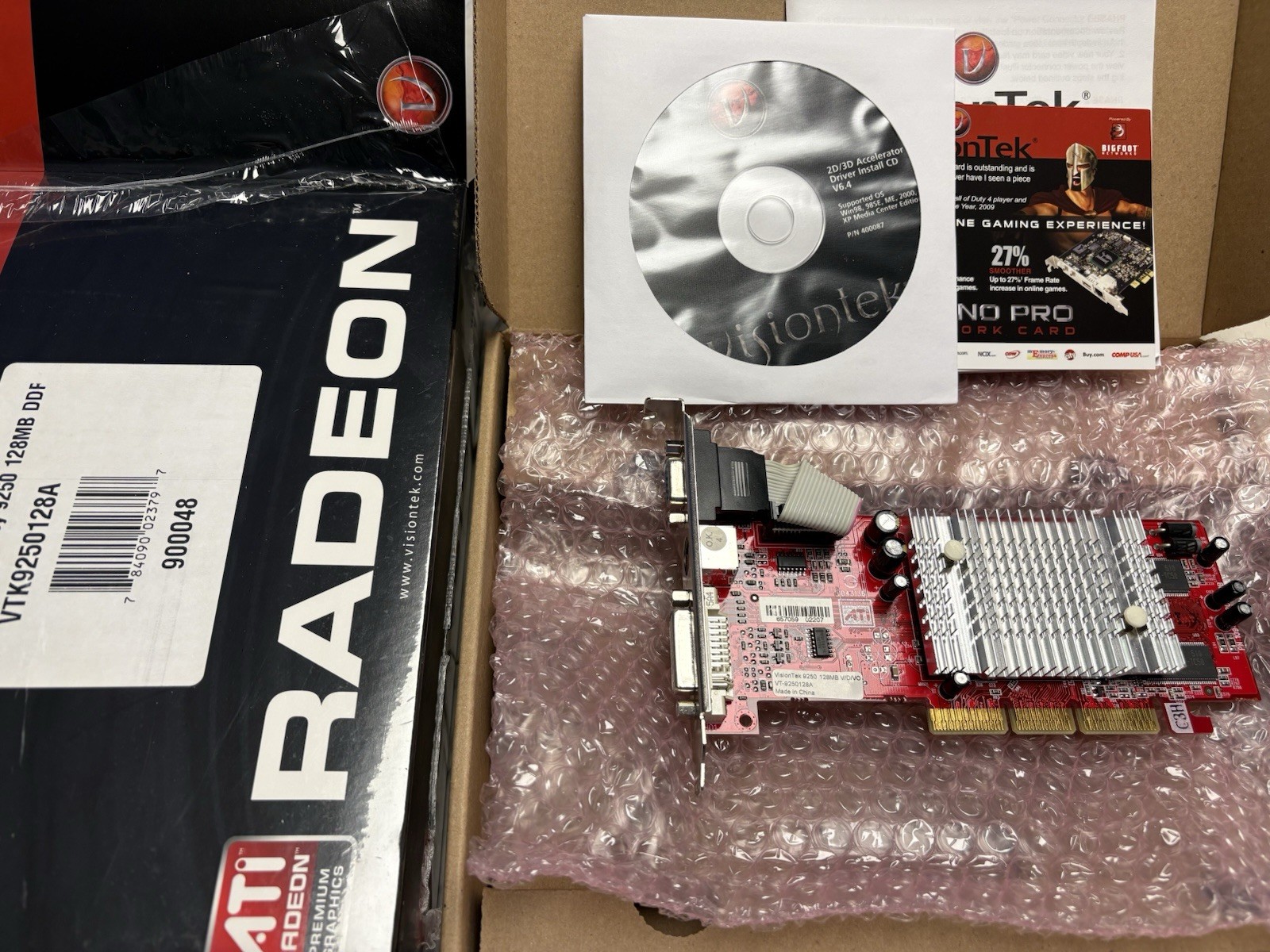 NEW ATI Radeon 9250 AGP 128MB VGA S Video OUT Graphics Card Windows 98SE ME 2000