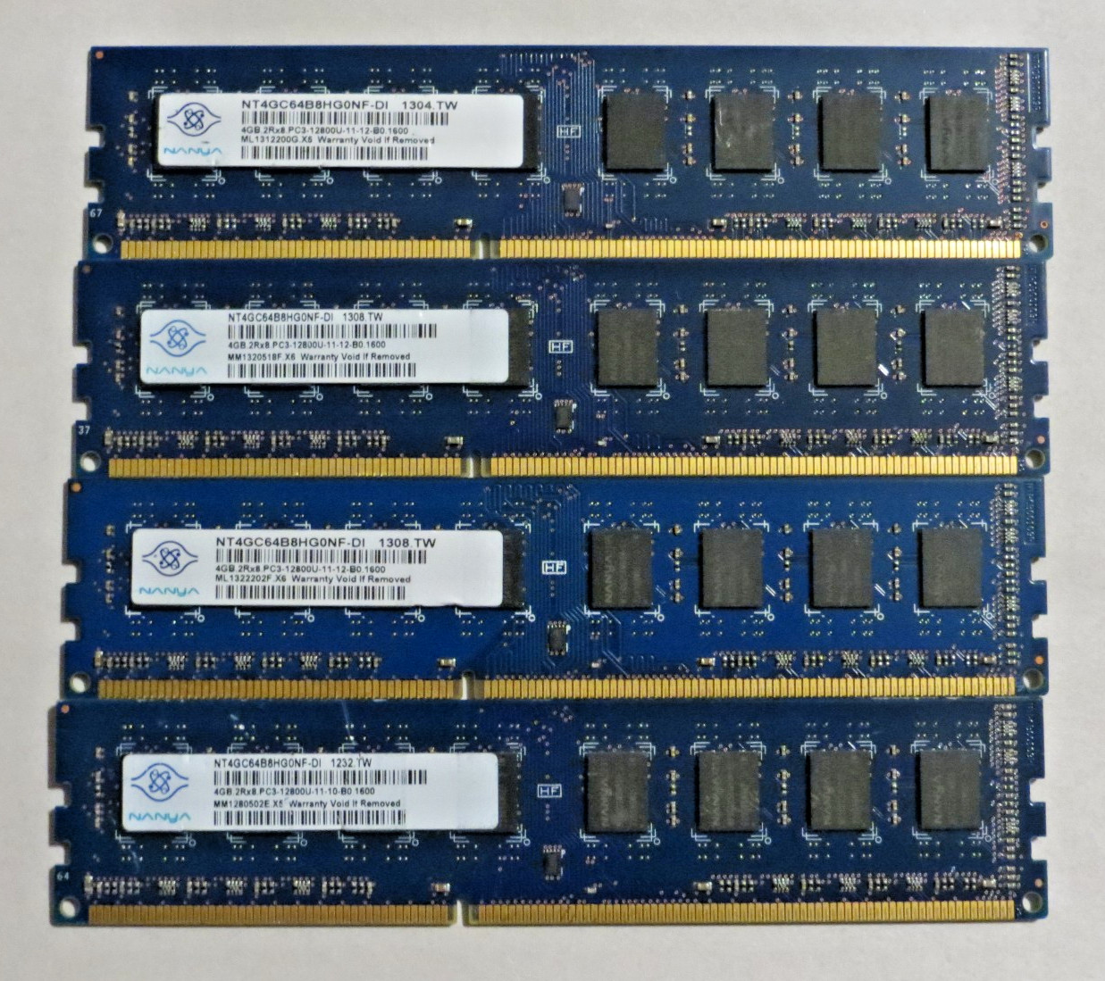 16GB (4GBx4) Nanya NT4GC64B88B1NF-DI PC3-12800U DDR3 1600MHz Desktop Memory RAM