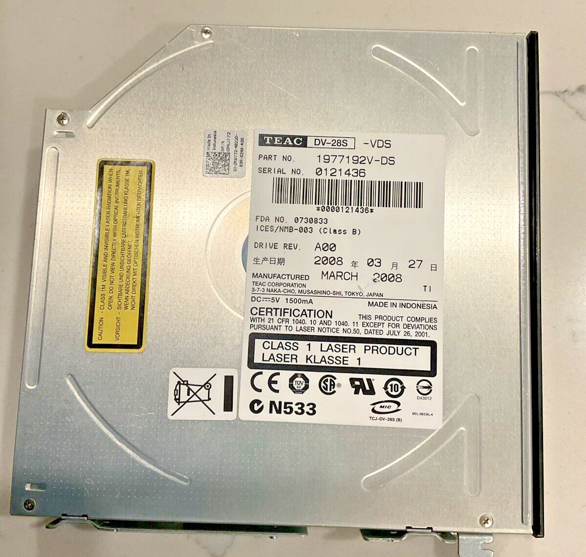 Genuine TEAC DV-28S-W Desktop/Laptop DVD-ROM Drive 1977192V-ds