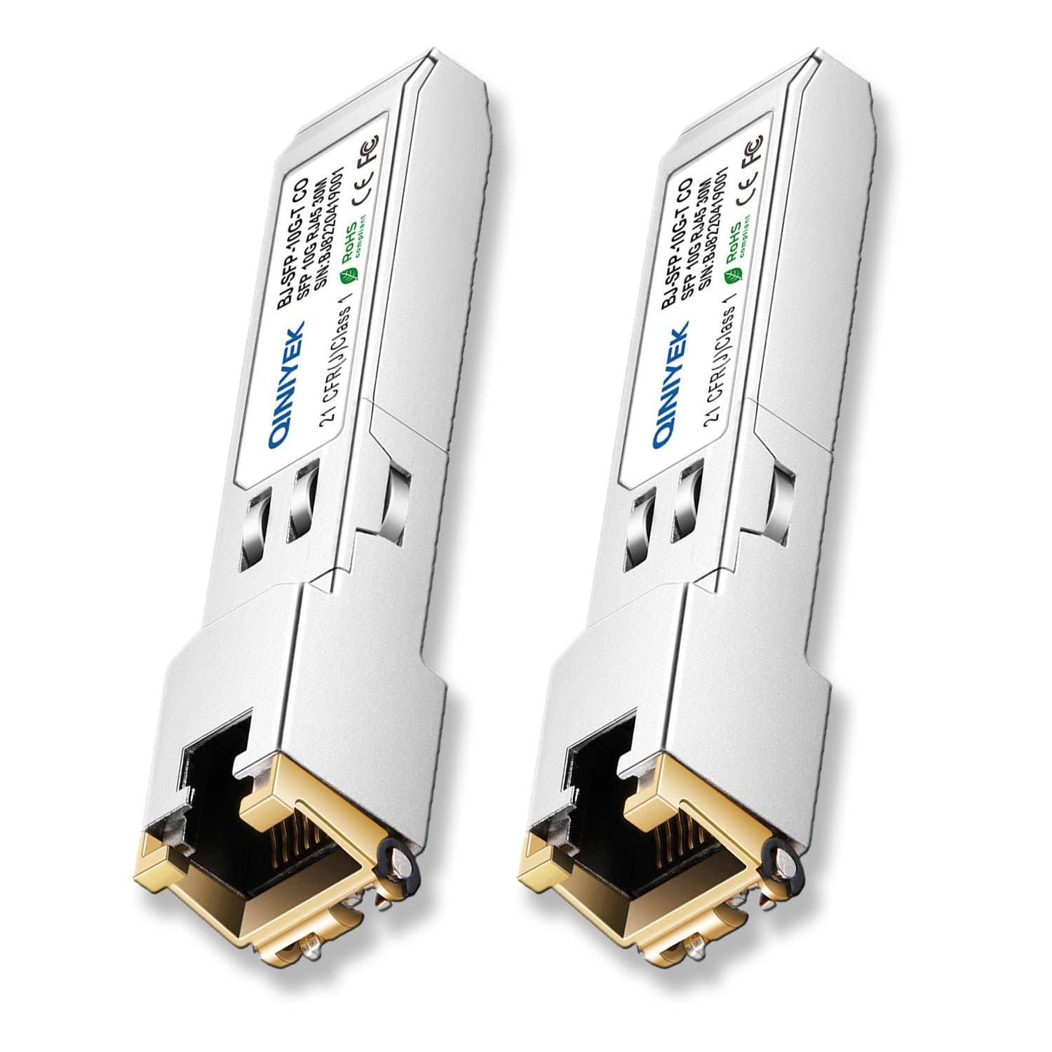 2‑Pack SFP+ to RJ45 10GBase‑T Copper Transceiver, 1.25/2.5/5/10G Multi-Rate Ethe