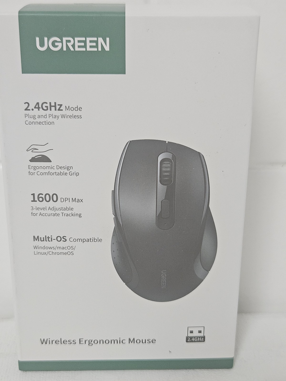 UGREEN M511 Wireless Ergonomic Mouse 2.4GHz 1600 DPI 6-Button USB Black