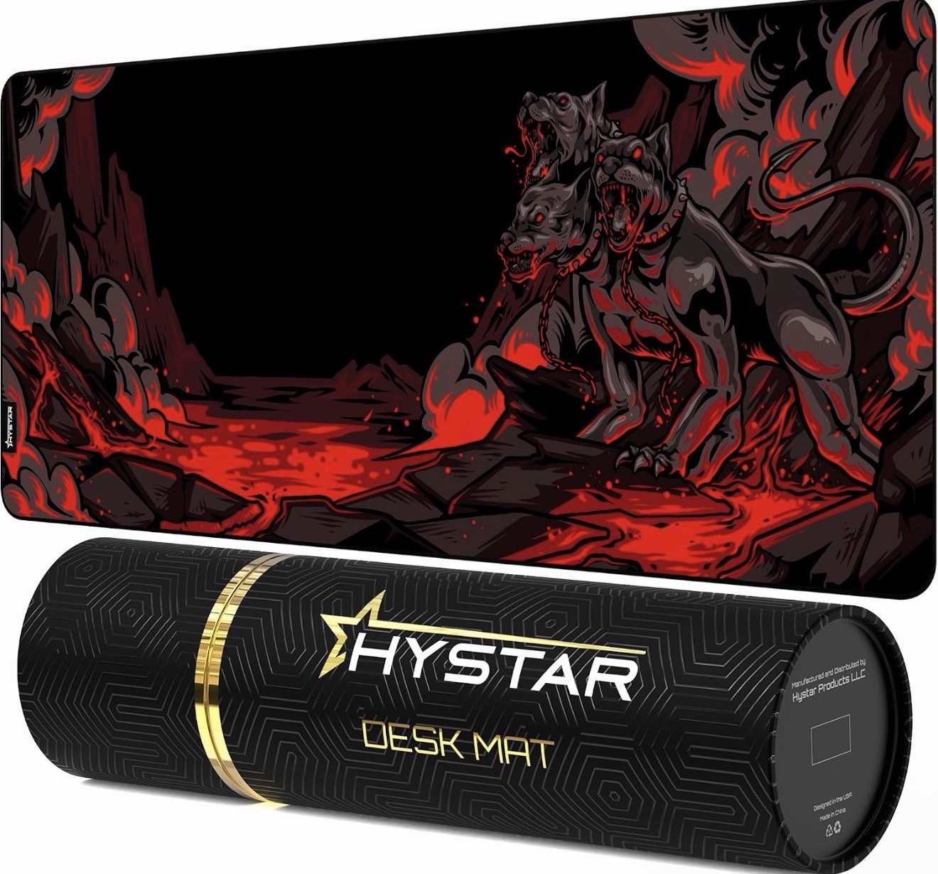 Hystar Mythic Cerberus XXL Gaming Desk Mat Mouse Pad 36x16 Red Black