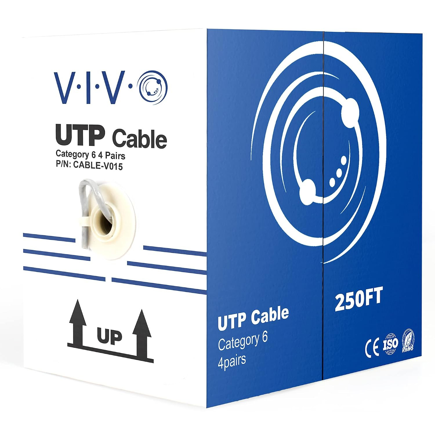 VIVO Gray 250Ft Bulk Cat6, CCA Ethernet Cable, 23 AWG, UTP Pull Box, Cat-6 Wire
