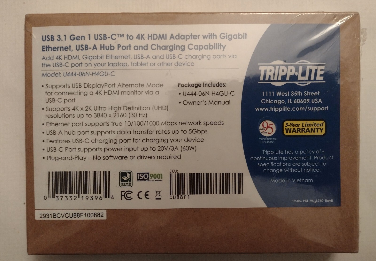 Tripp Lite Model U444-06N-H4GU-C USB 3.1 Gen 1 USB-C to 4k HDMI Adapter NEW