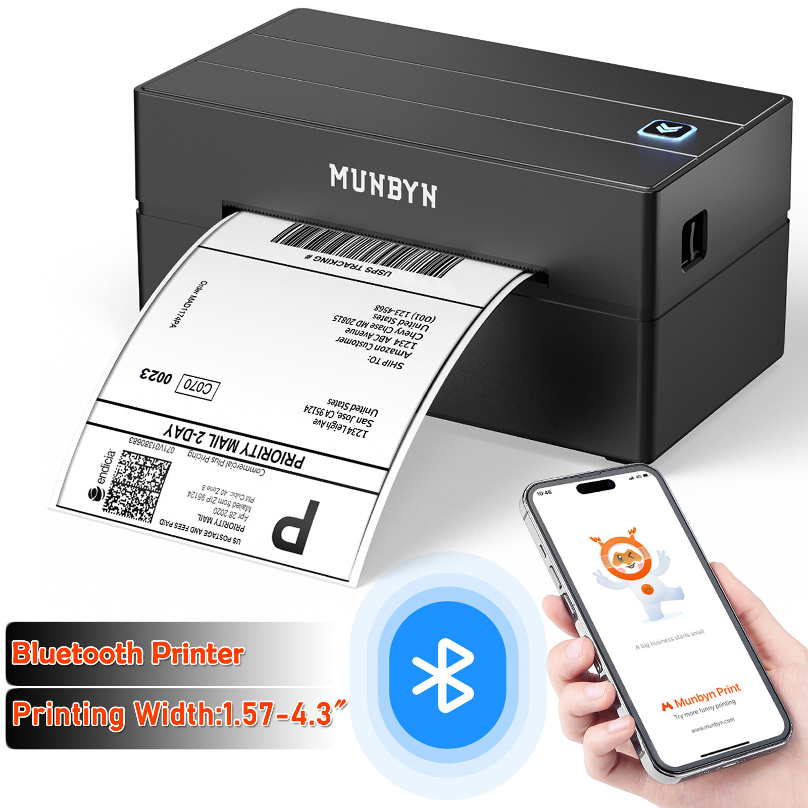 MUNBYN Bluetooth Label Printer 4x6 Thermal Shipping Label Printer for USPS FedEx