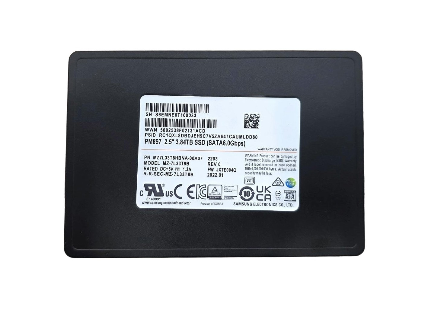 Hard drive Samsung 3.84TB SSD SATA 6G 2.5" V-NAND TLC WI 512b MZ7L33T8HBNA-00A07