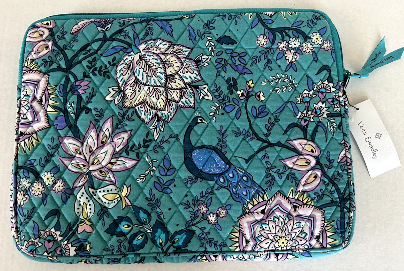NEW Vera Bradley Laptop Tablet Sleeve Protector Cover Peacock Garden Teal 14"