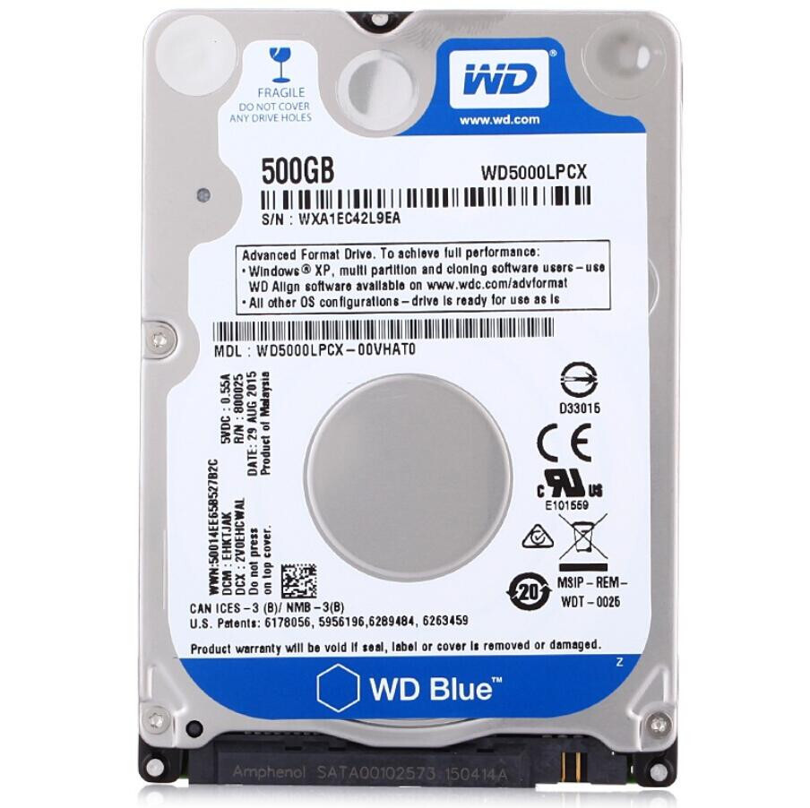 Western Digital Blue 500GB WD5000LPCX 5400RPM SATA 2.5" Laptop HDD Hard Drive