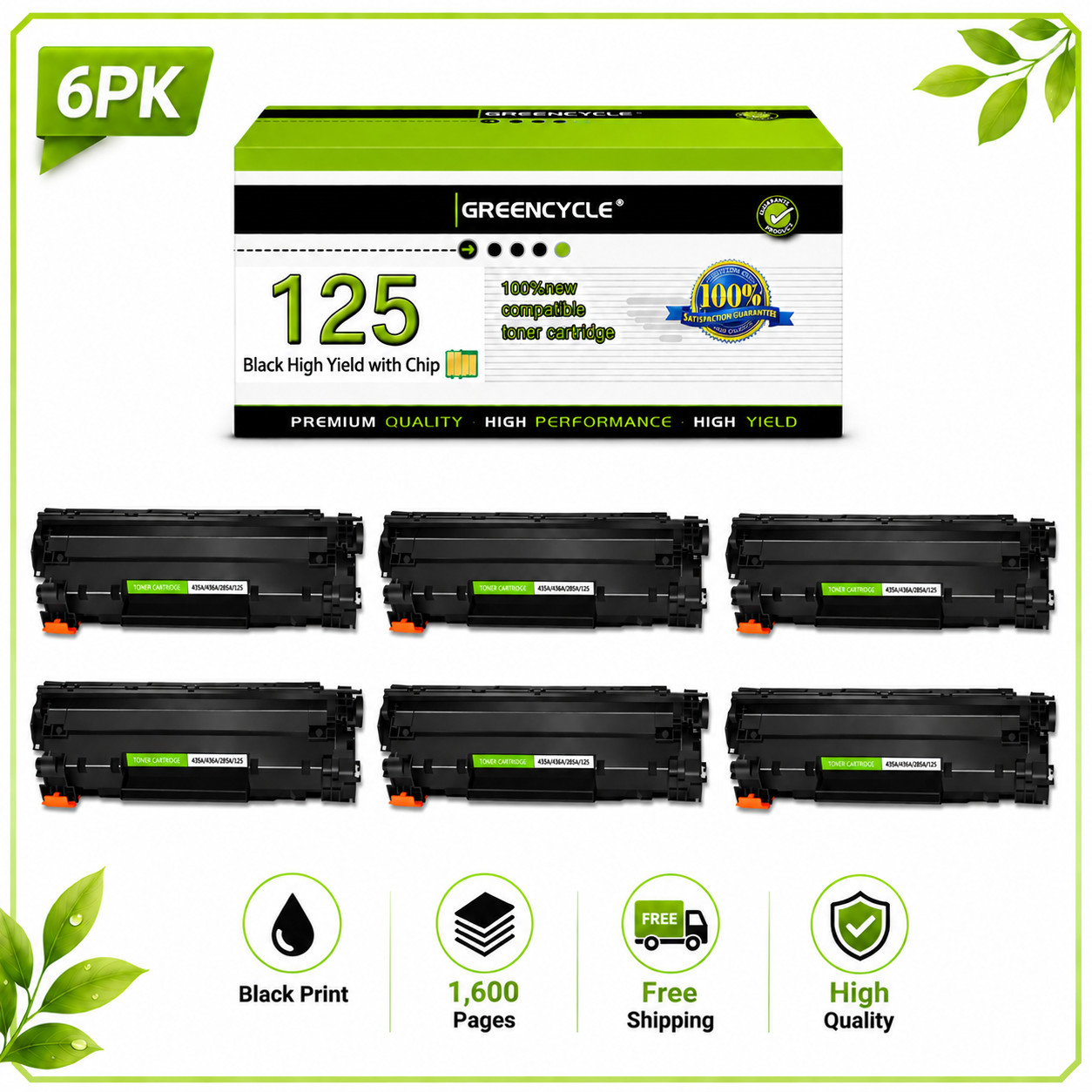6PK High Yield 125 Toner Cartridge fit Canon ImageClass LBP6000 LBP6030w MF3010