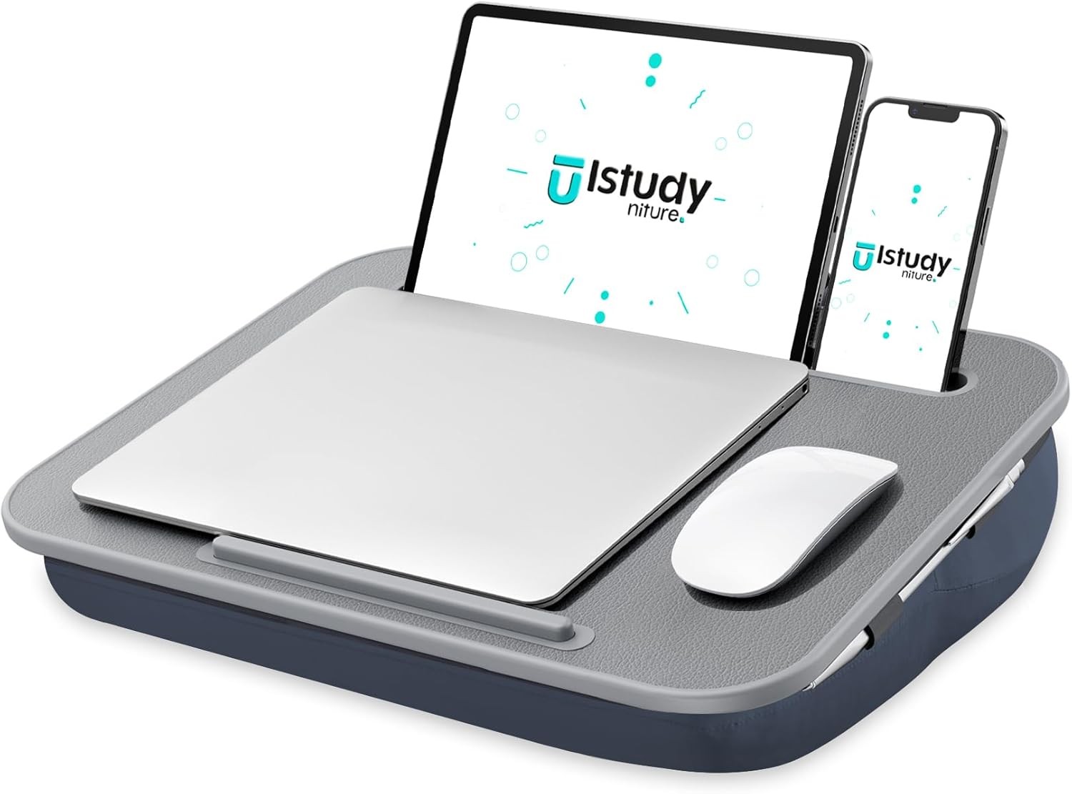 ISTUDYNITURE Portable Lap Desk with Cushion, Fits Small: 16.8x12.1 In, Gray 