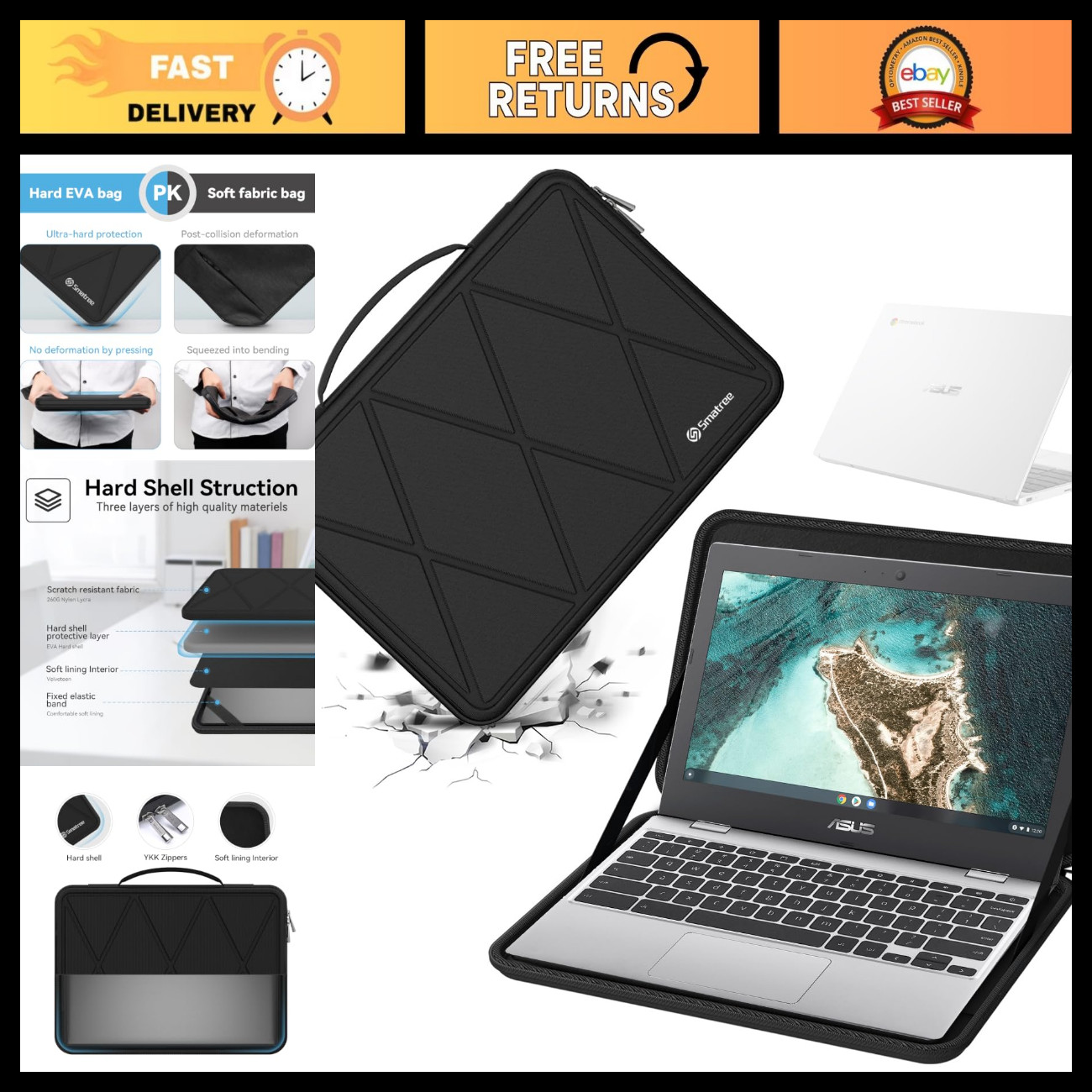 Hard EVA Protective Case for 11.6" Chromebook - Shockproof, Lightweight, Durable