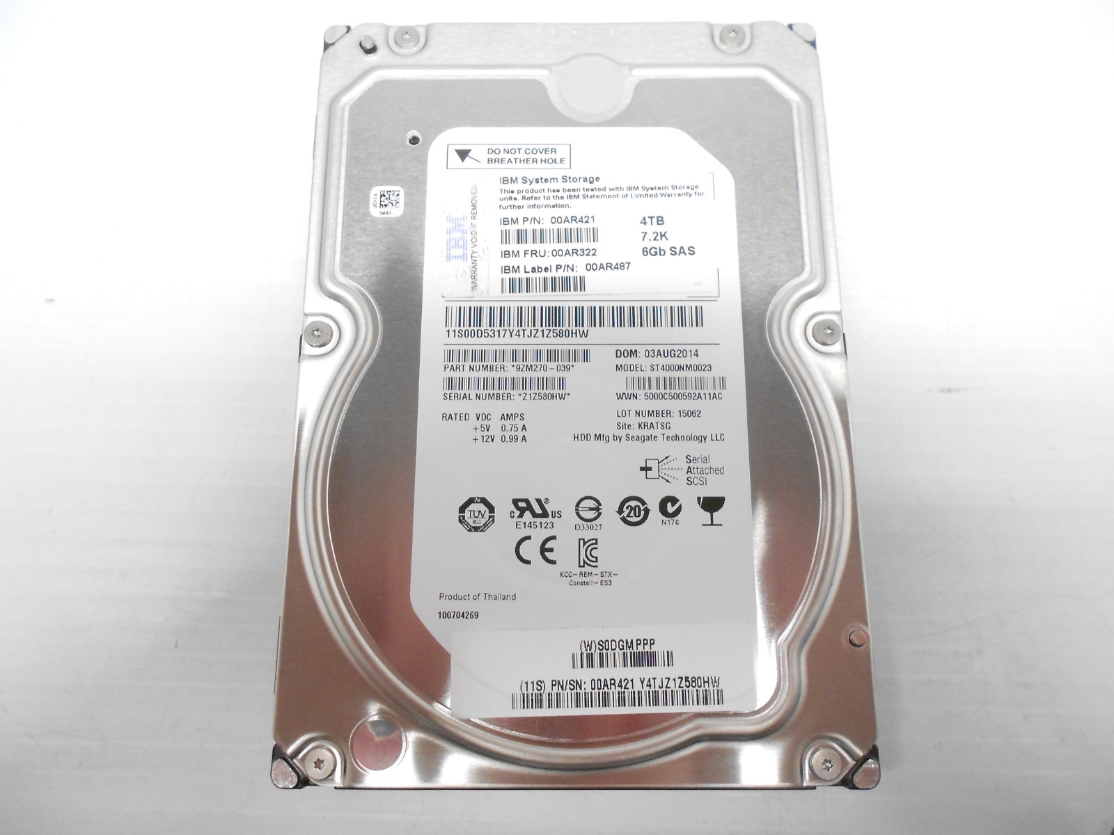 Seagate 4TB 7.2K SAS Server Storage Hard Drive 3.5'' ST4000NM0023 Dell HP IBM