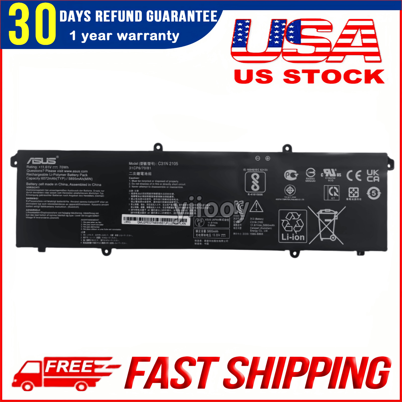New Genuine C31N2105 70Wh Battery for Asus Vivobook K3502Z K3402Z 0B200-04140000
