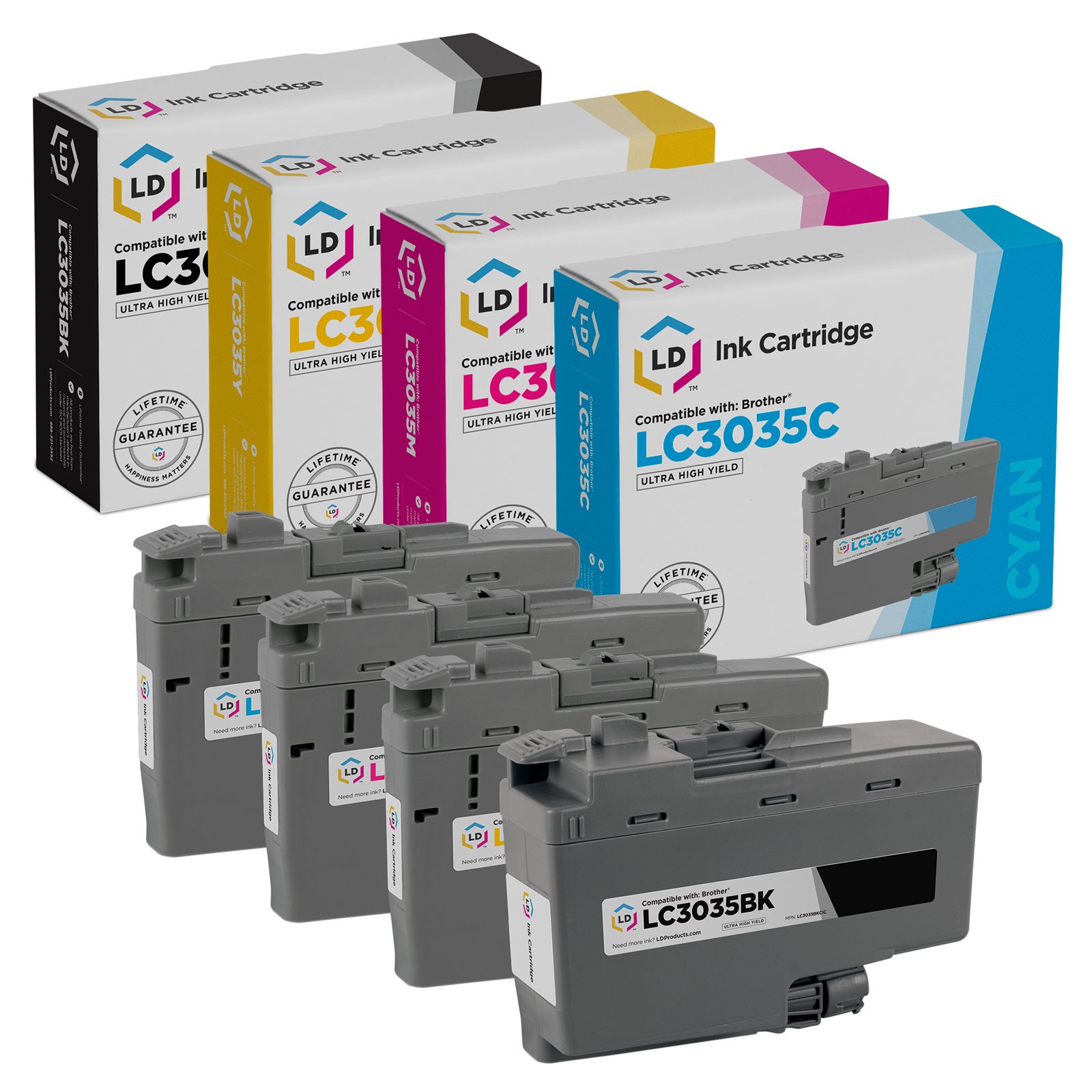 LD Compatible Brother LC3035 Ultra High Yield Ink: Black Cyan Magenta Yellow