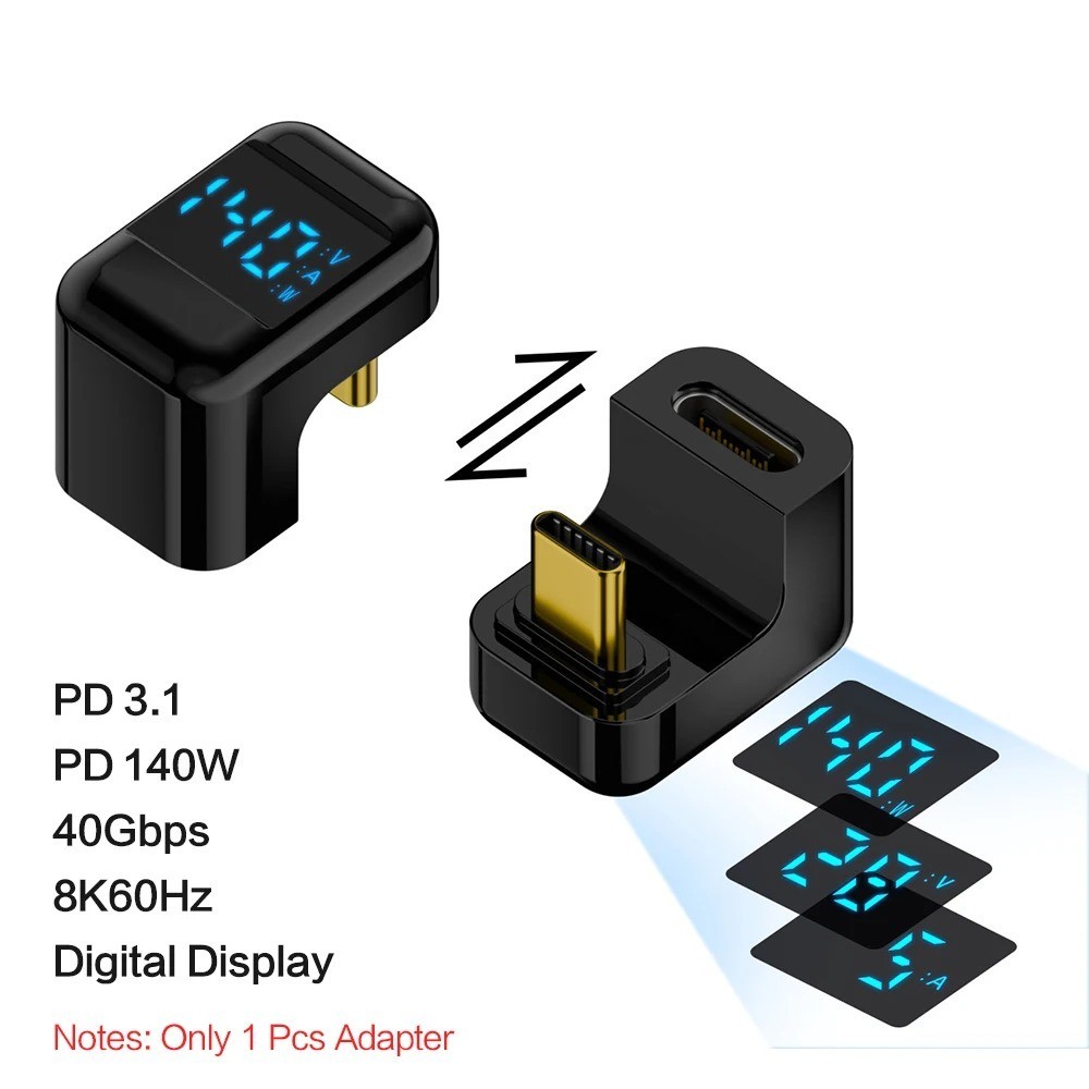 90° USB C Adapter Right Angle 40Gbps Data PD 140W USB4.0 8K Video