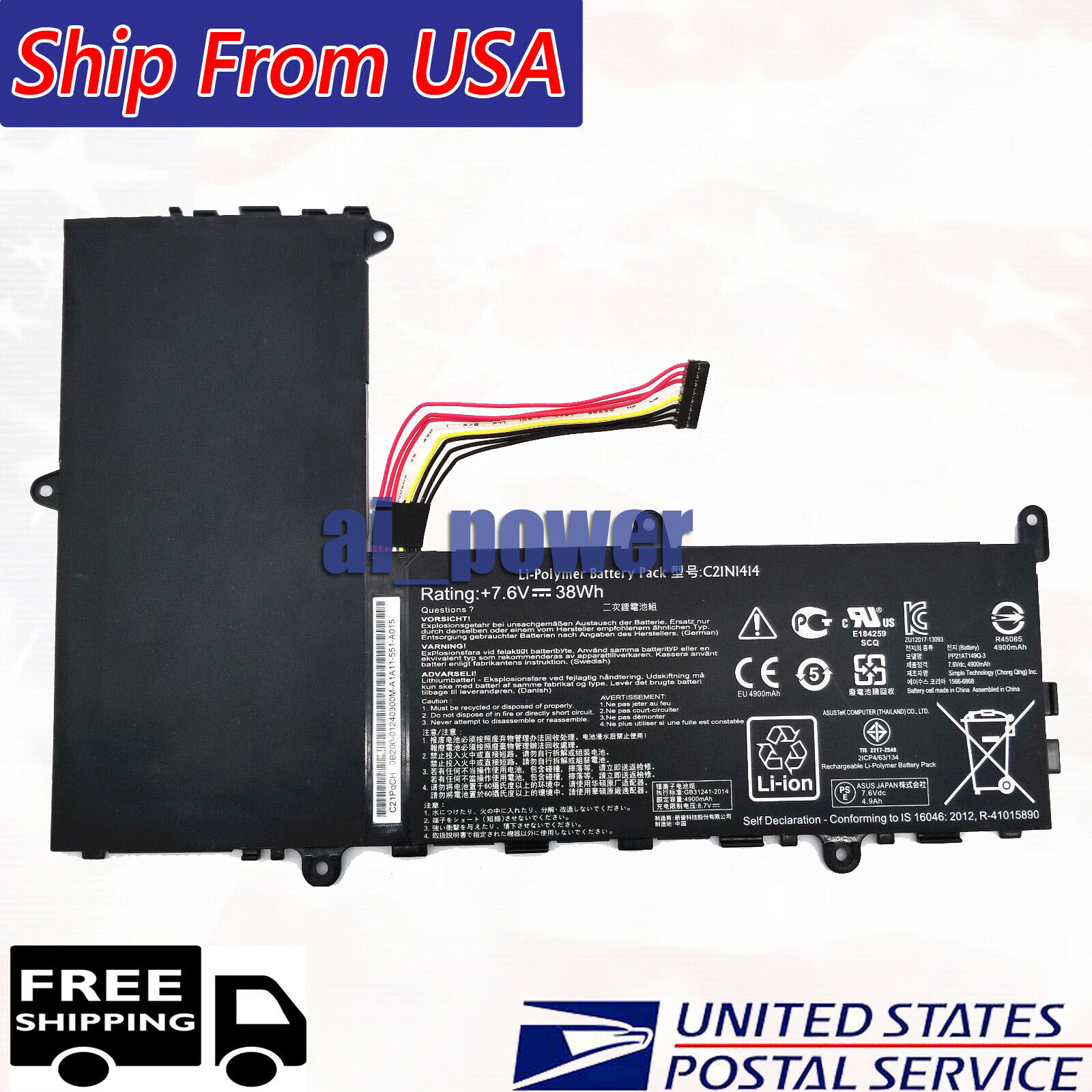 For Asus EeeBook X205T X205TA X205TA-BING-FD015B 11.6" C21N1414 7.6V 38W Battery