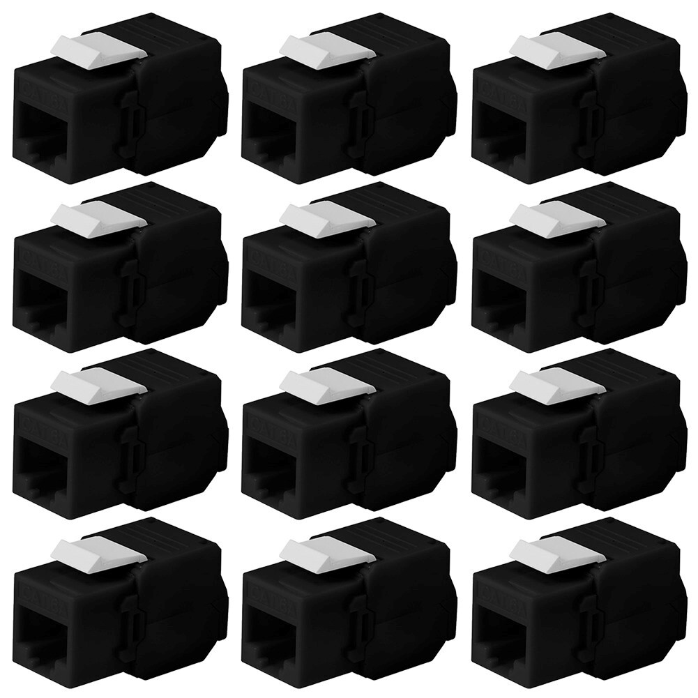 12 Pcs Cat6A RJ45 Network LAN Ethernet Toolless Keystone Jack 180 Degree Black