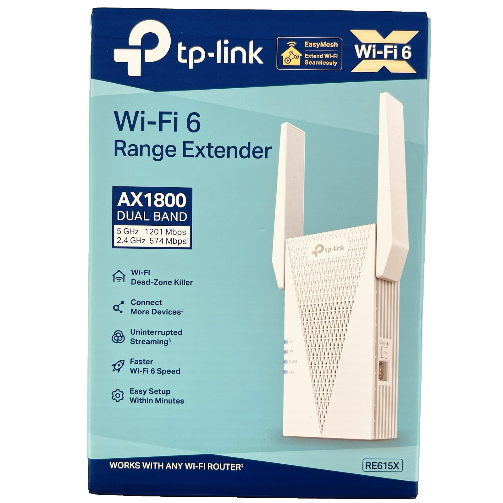 TP-Link AX1800 WiFi 6 Range Extender RE615X Dual Band Gigabit Mesh 1201Mbps