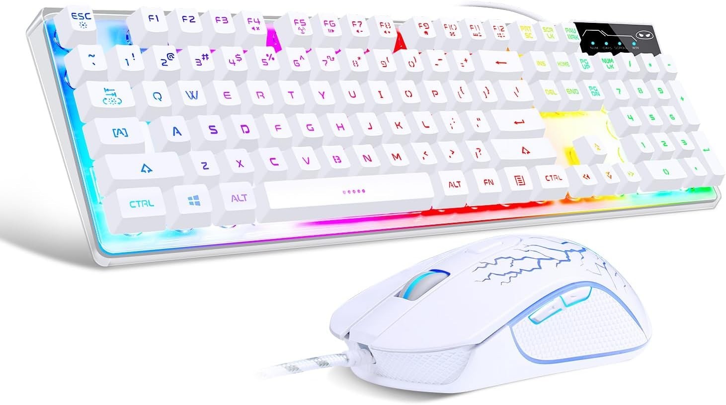 MageGee K1 Gaming Keyboard Mouse Combo RGB LED Backlit Key for PC/Laptop(White)