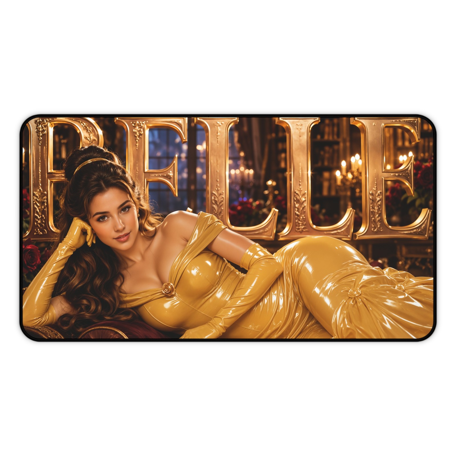 Neoprene Mouse Mat Featuring Belle, Desk Pad for Keyboard and Computer