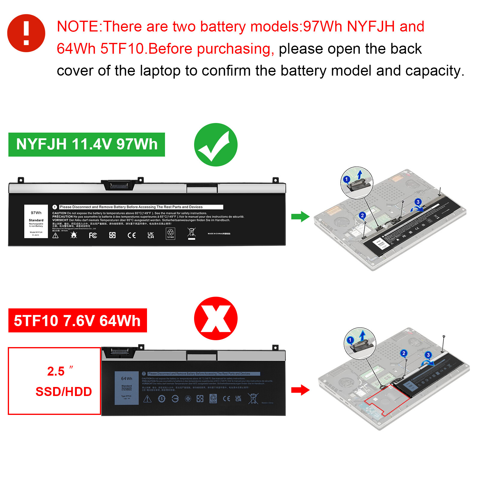 ✅LOT NYFJH GW0K9 0WNRC Battery For Dell-Precision 7530 7730 7540 7740 11.4V 97WH