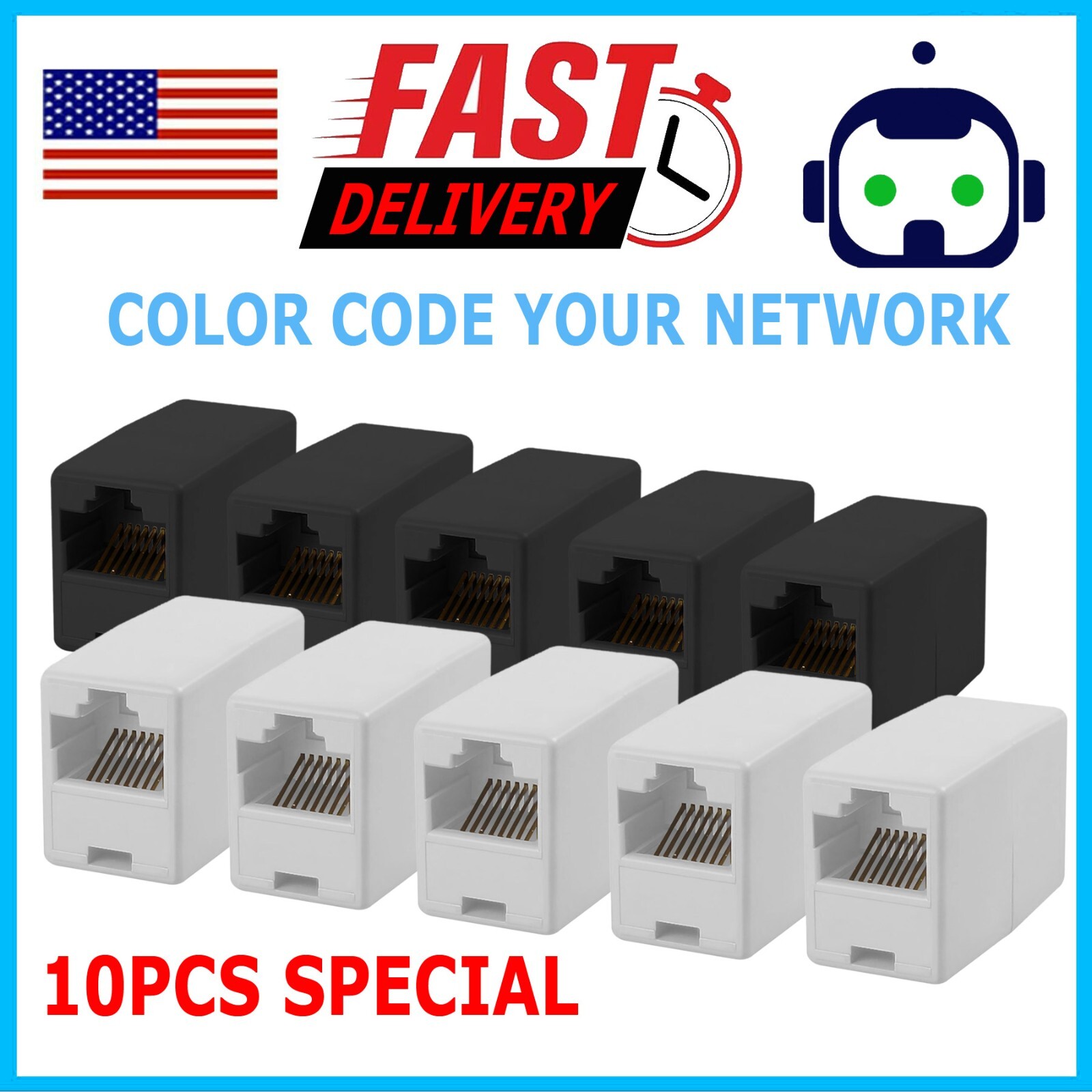 10X RJ45 CAT5e CAT6 Ethernet LAN Cable Extender Coupler Plug Joiner Connector US