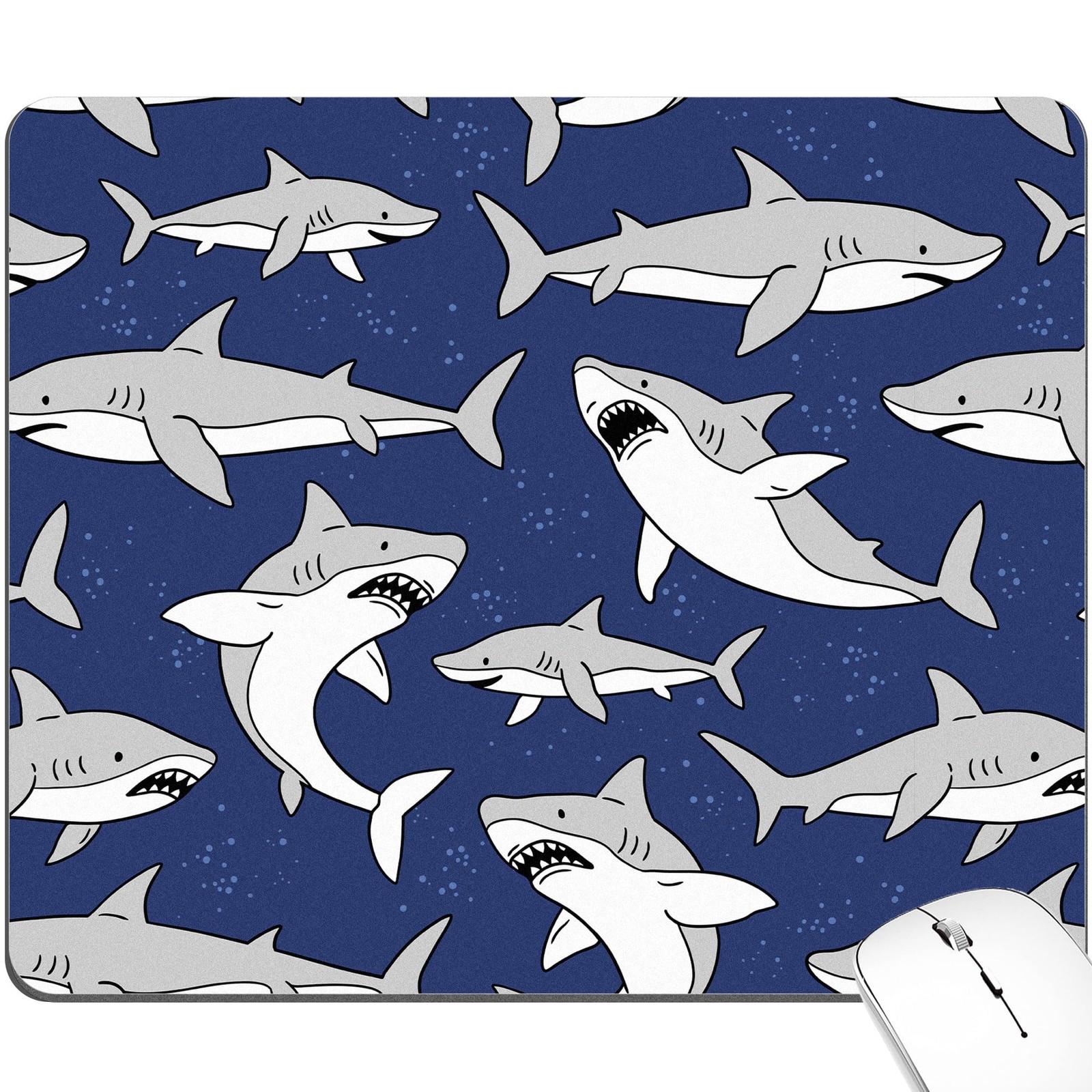 Navy Blue Grey Shark Mouse Pad Cute Funny Mousepad Animal Cool Ocean Aestheti...
