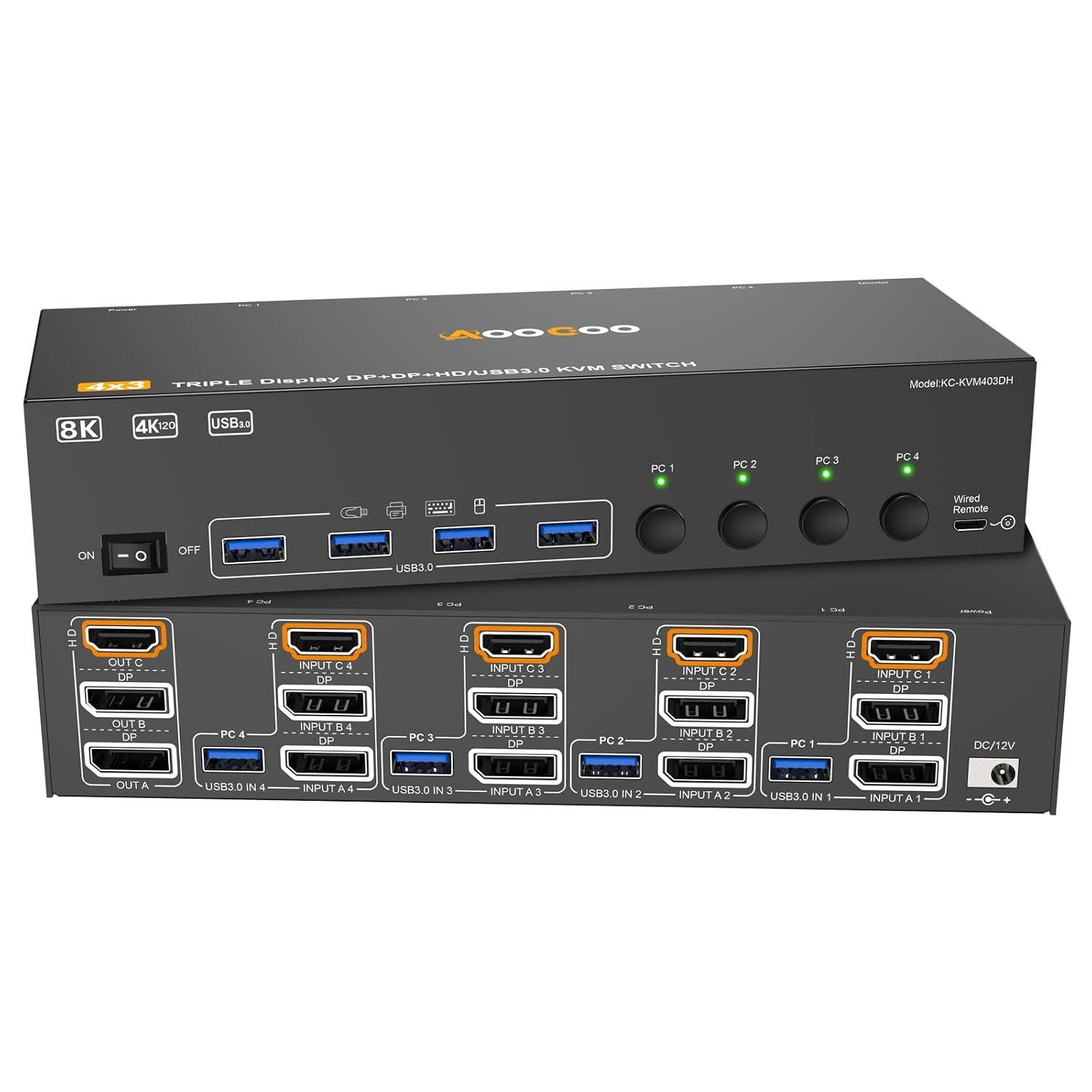 HDMI Displayport KVM Switch 3 Monitor 4 Computer 8K@60Hz/4K@144Hz KVM Switches w