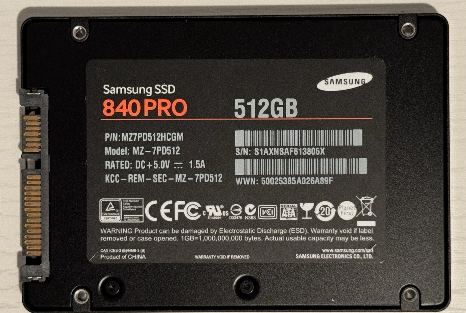 Samsung 840 Pro 512GB SSD MZ-7PD512 – Excellent Condition, Securely Wiped.