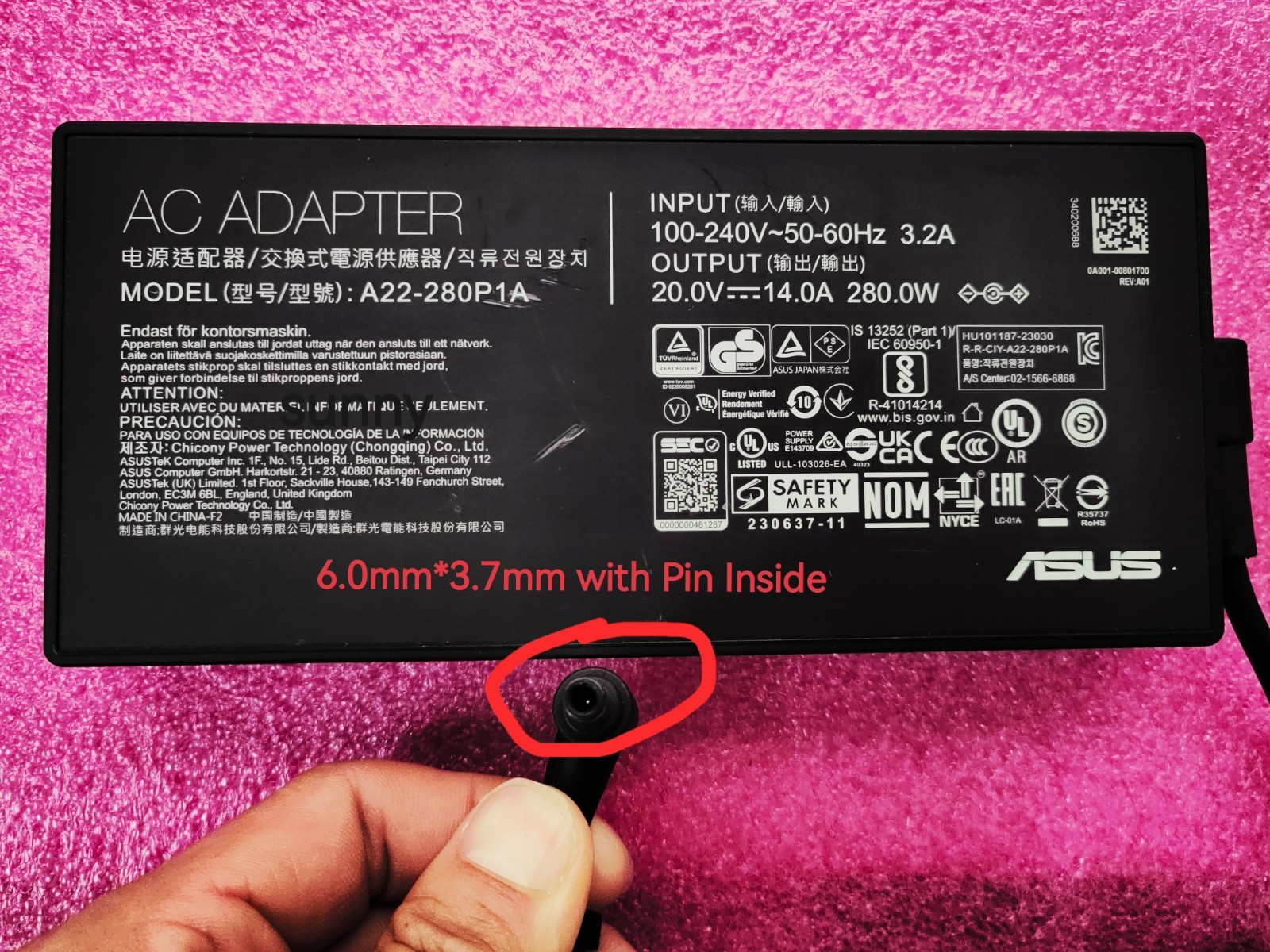 A22-280P1A 280W For ASUS ROG Zephyrus Duo GX650RX GX650RW 20V 14A 100%Original