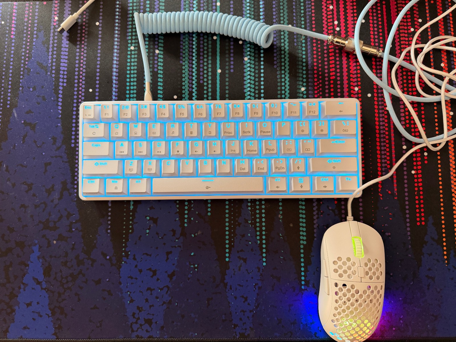 Dierya DK61SE Keyboard w Dierya M1SE & Epomaker 1.8m coil cable blue