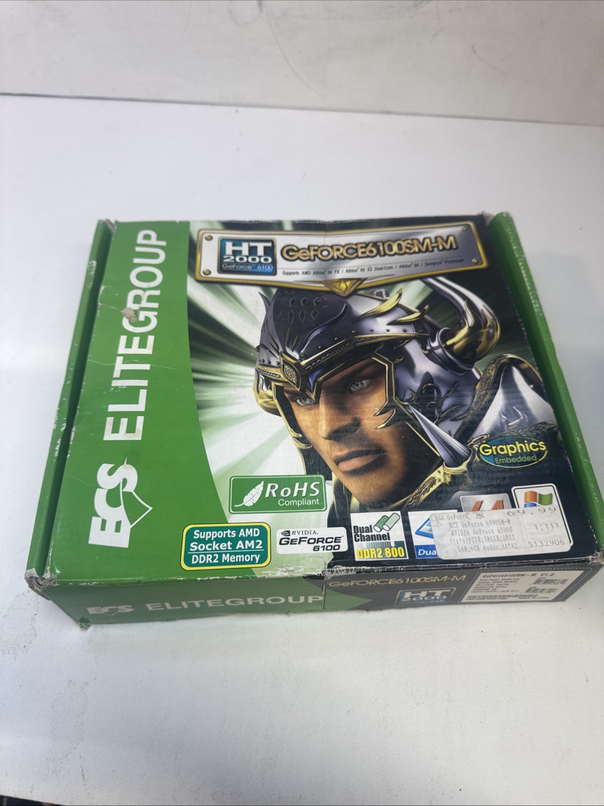 ECS HT2000 GeForce 6100SM-M (V1.0/1.0A) Motherboard + Extras - NEW