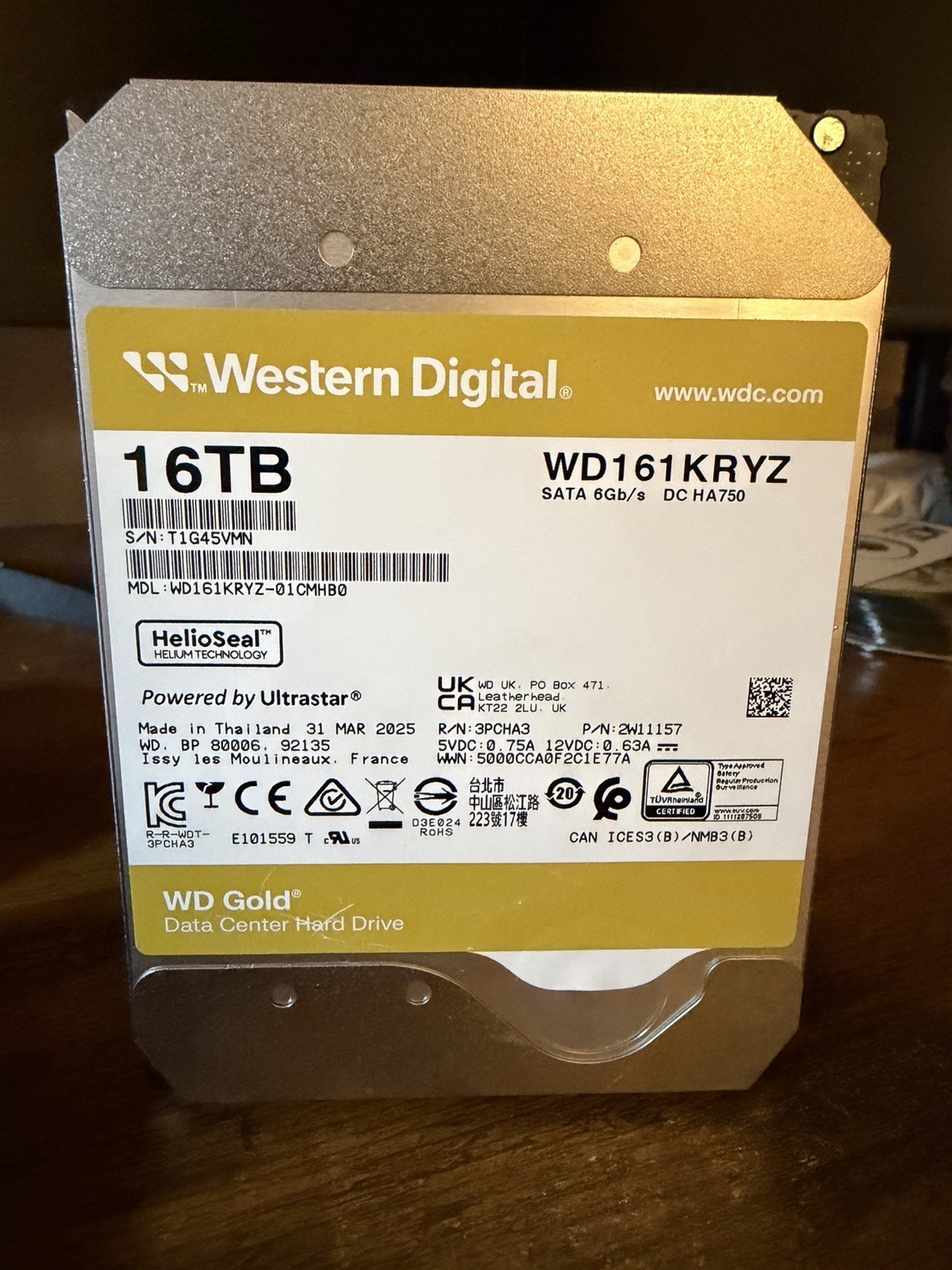 Western Digital WD Gold 7200RPM, 3.5", SATA III, 512MB Cache 16TB WD161KRYZ