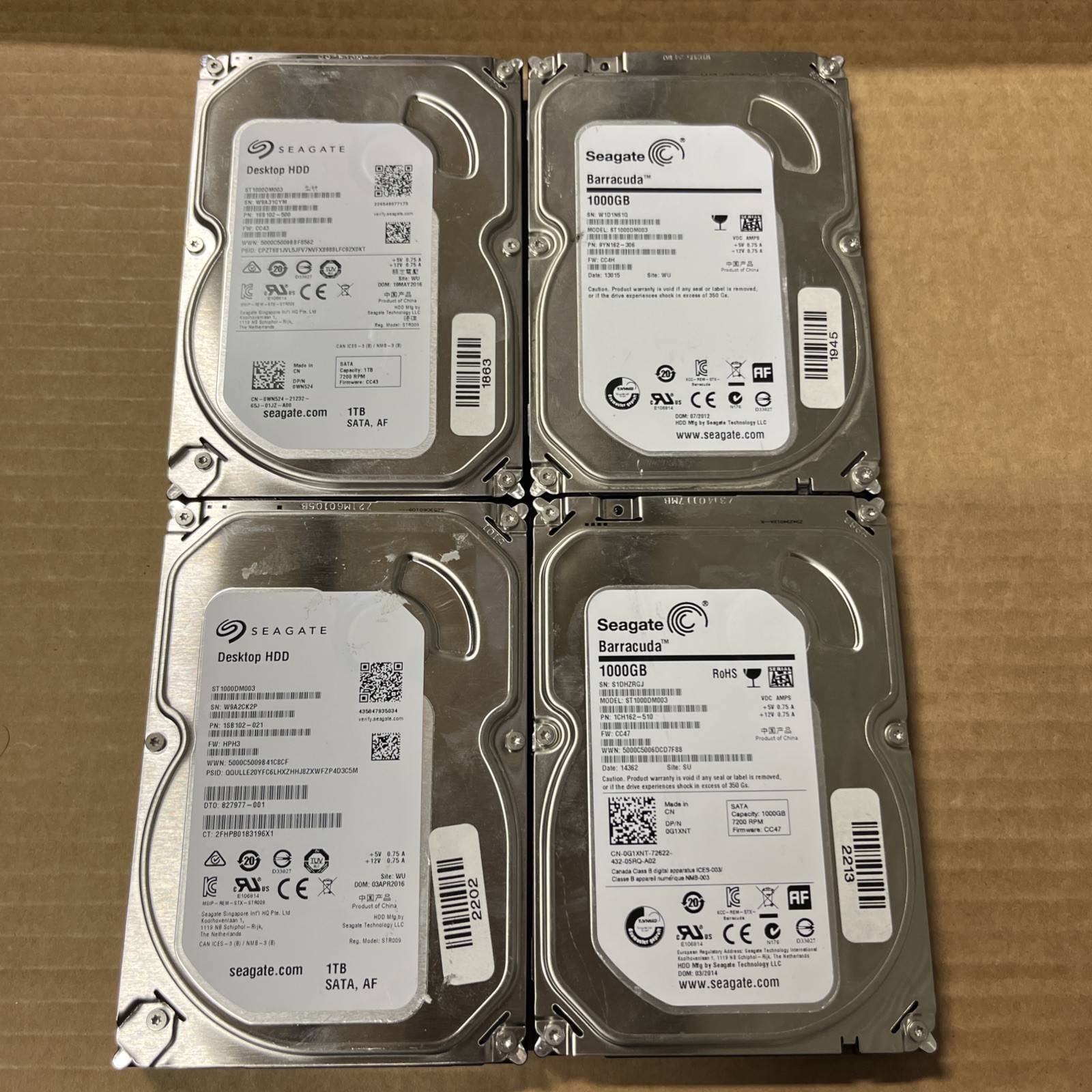 LOT Of (4) Seagate Barracuda ST1000DM003 1TB 7200RPM SATA 3.5" HDD