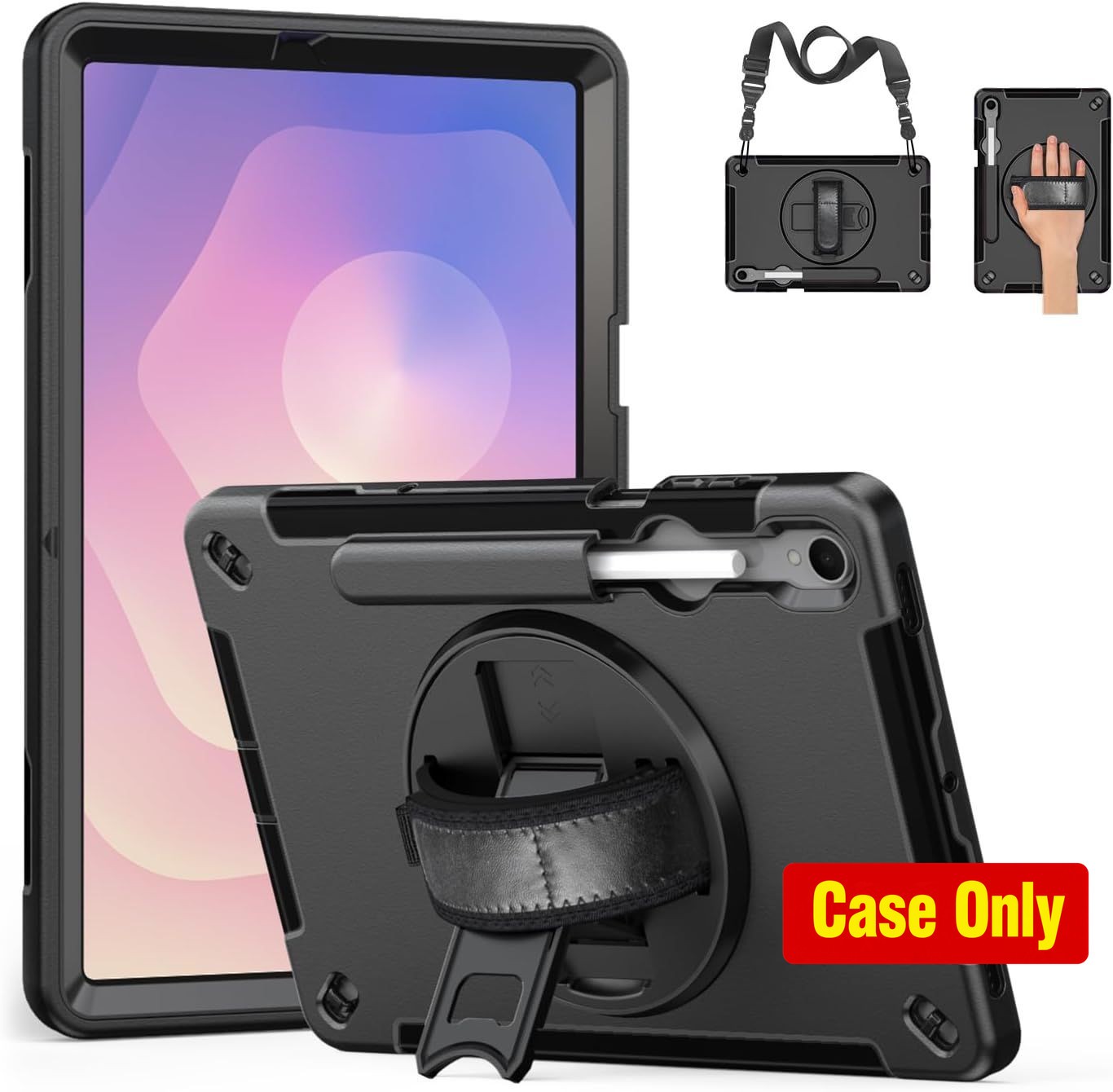 Protective Case for Tab S11 11-Inch 2025, Black, Hand Strap, Kickstand, Shockpro