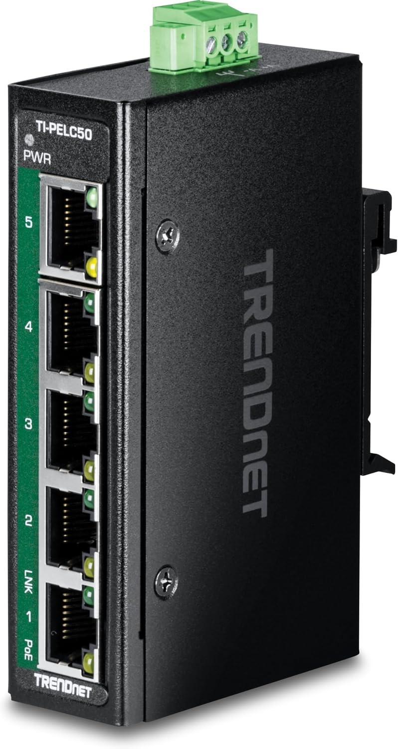 TRENDnet 5-Port Industrial Fast Ethernet PoE+ DIN-Rail Mini Switch, TI-PELC50
