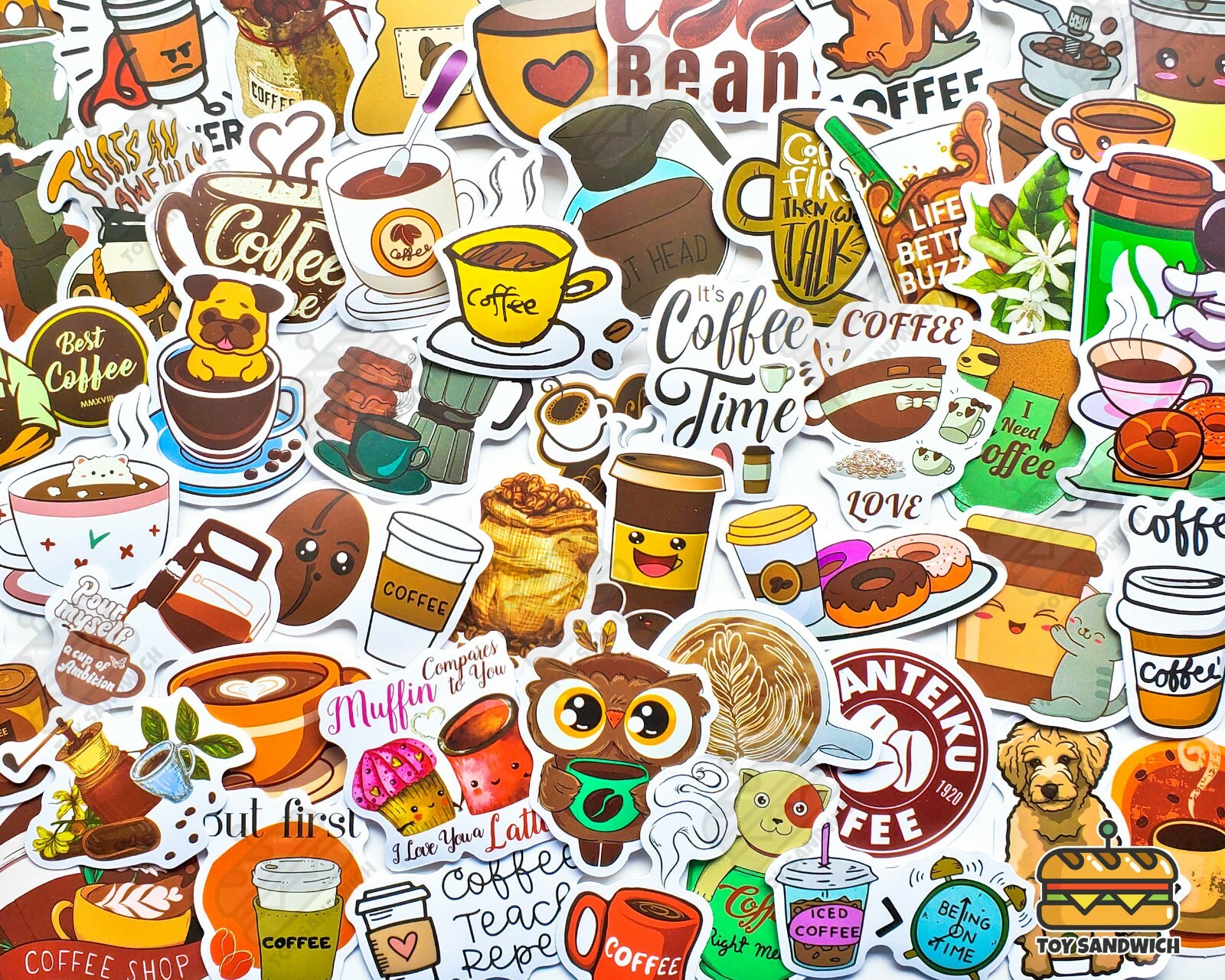 50 pcs "Coffee Power" Sticker Pack Roasted Morning Caffeine Drink Laptop Decals