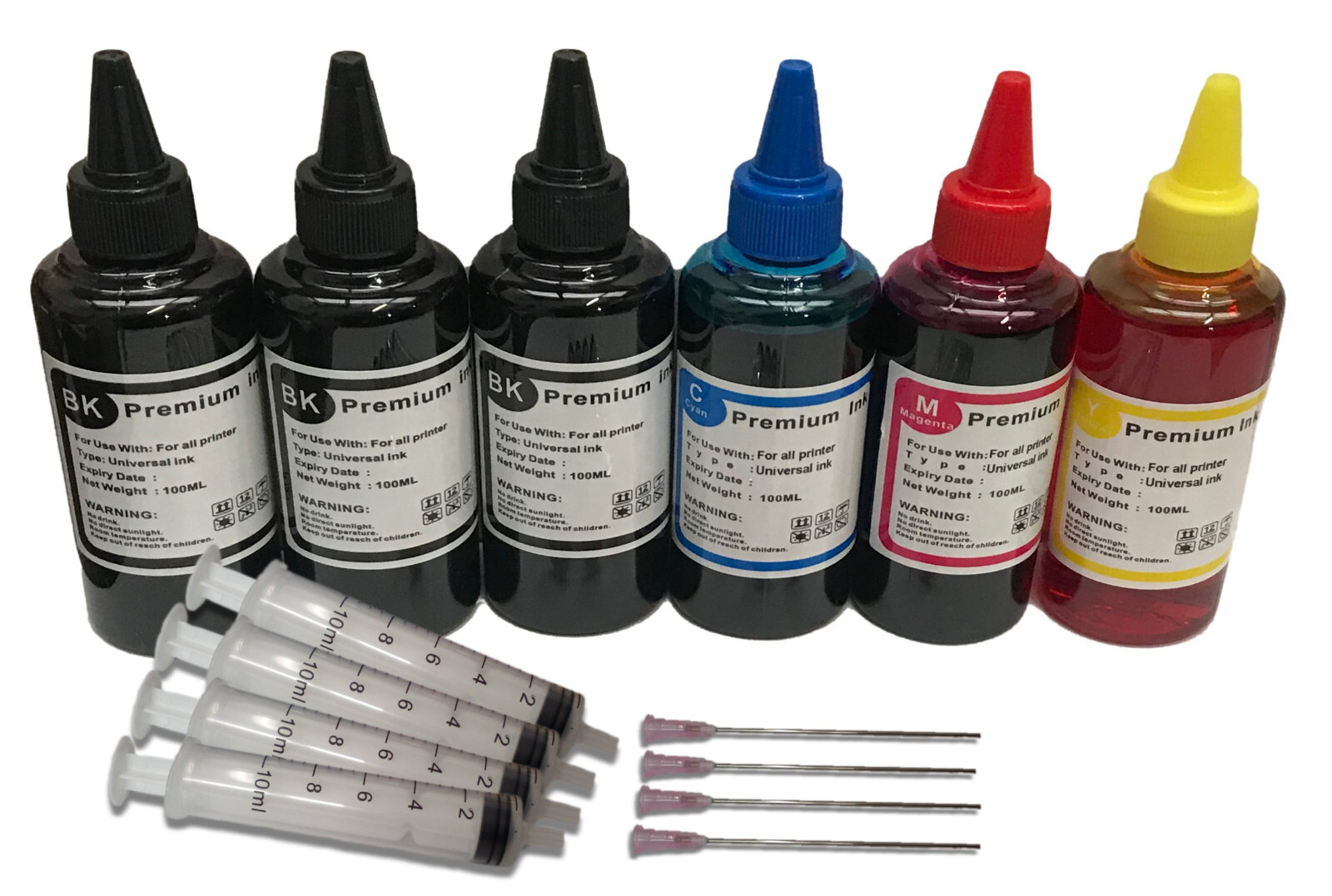 6 x100ml Bulk Refill Ink kit fits Epson, HP, Canon Lexmark with Syringe & Needle