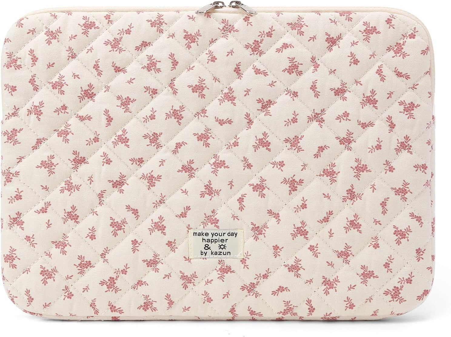 Cute Quilted Puffy Laptop Sleeve 15-15.6 Inch Padded Floral Protective Case