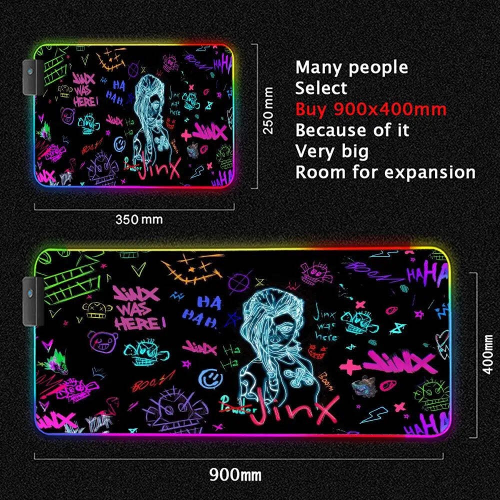 Arcane Jinx LOL Mouse Pad RGB Keyboard Cover Colorful MousePad LED Light E-sport