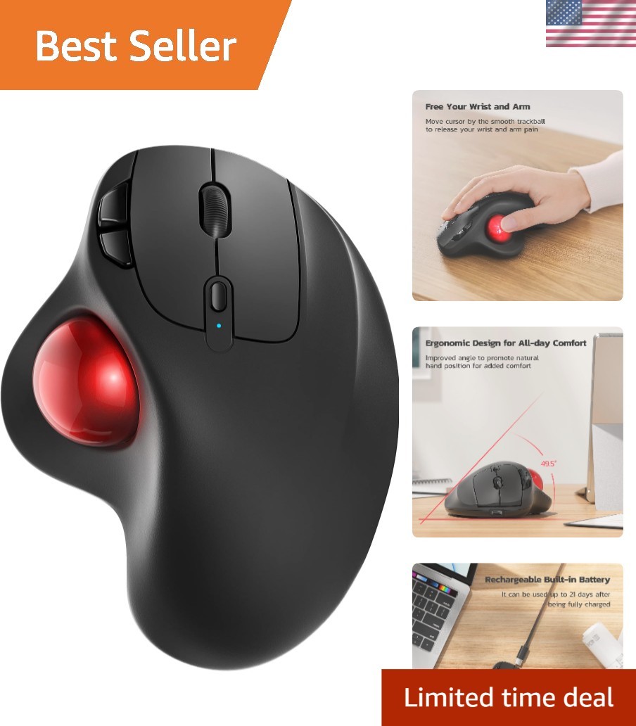 M501 Wireless Trackball Mouse Ergonomic Thumb Control,4 DPI Levels